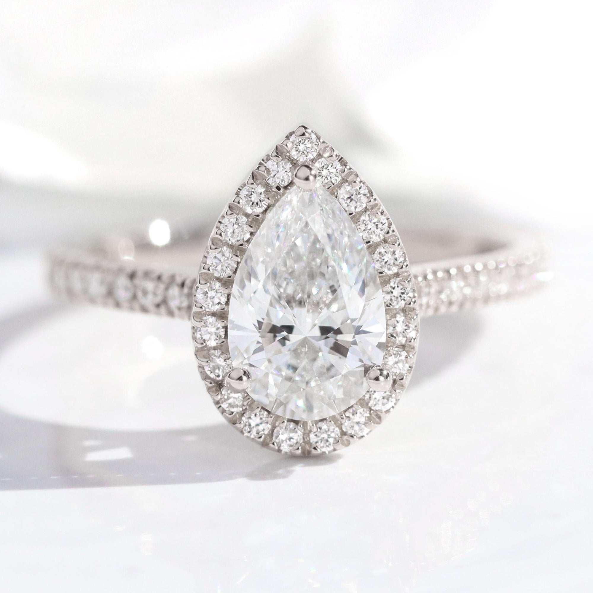 lab diamond ring white gold pear diamond halo engagement ring La More Design Jewelry