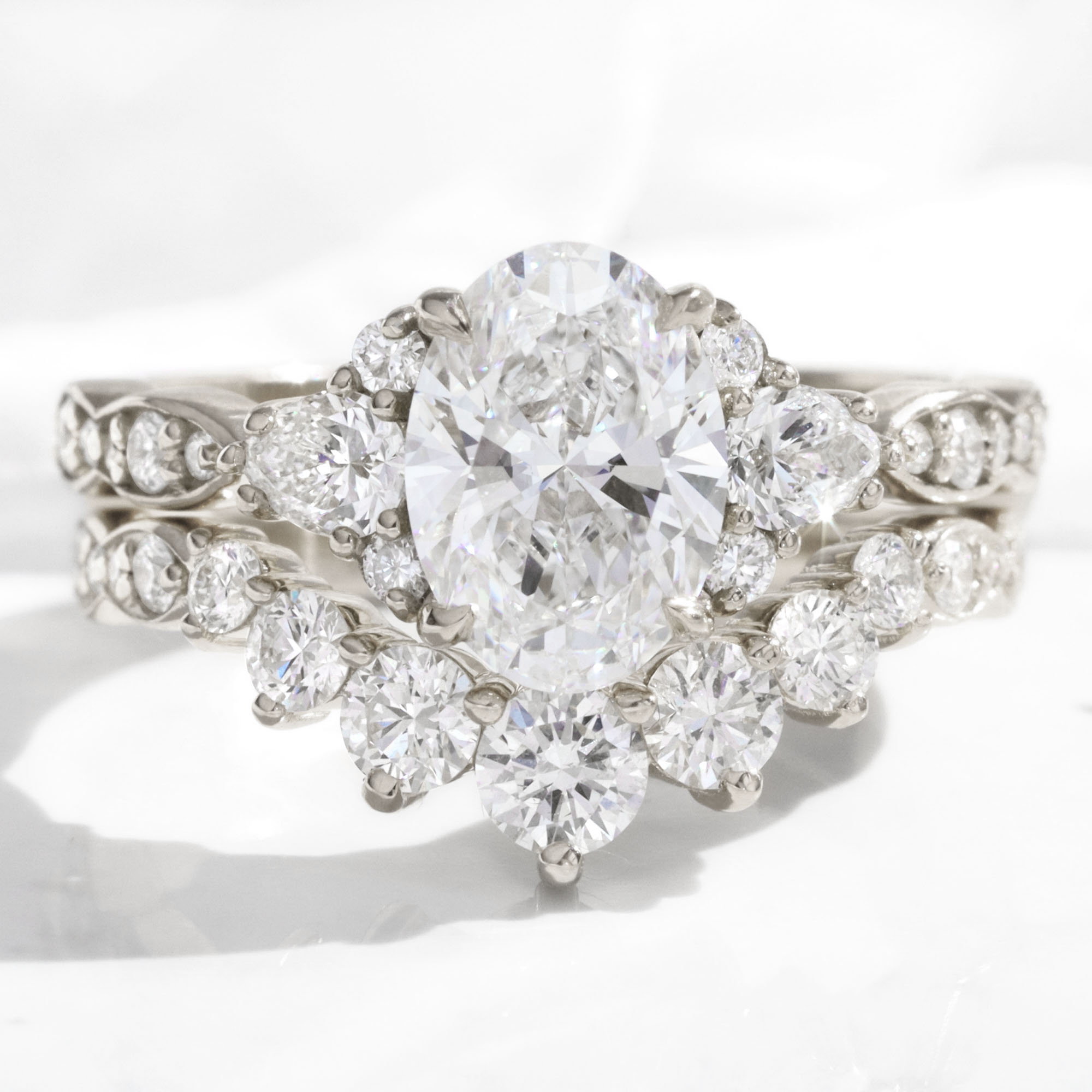 large oval lab diamond 3 stone engagement ring stack white gold contour diamond ring bridal set la more design jewelry
