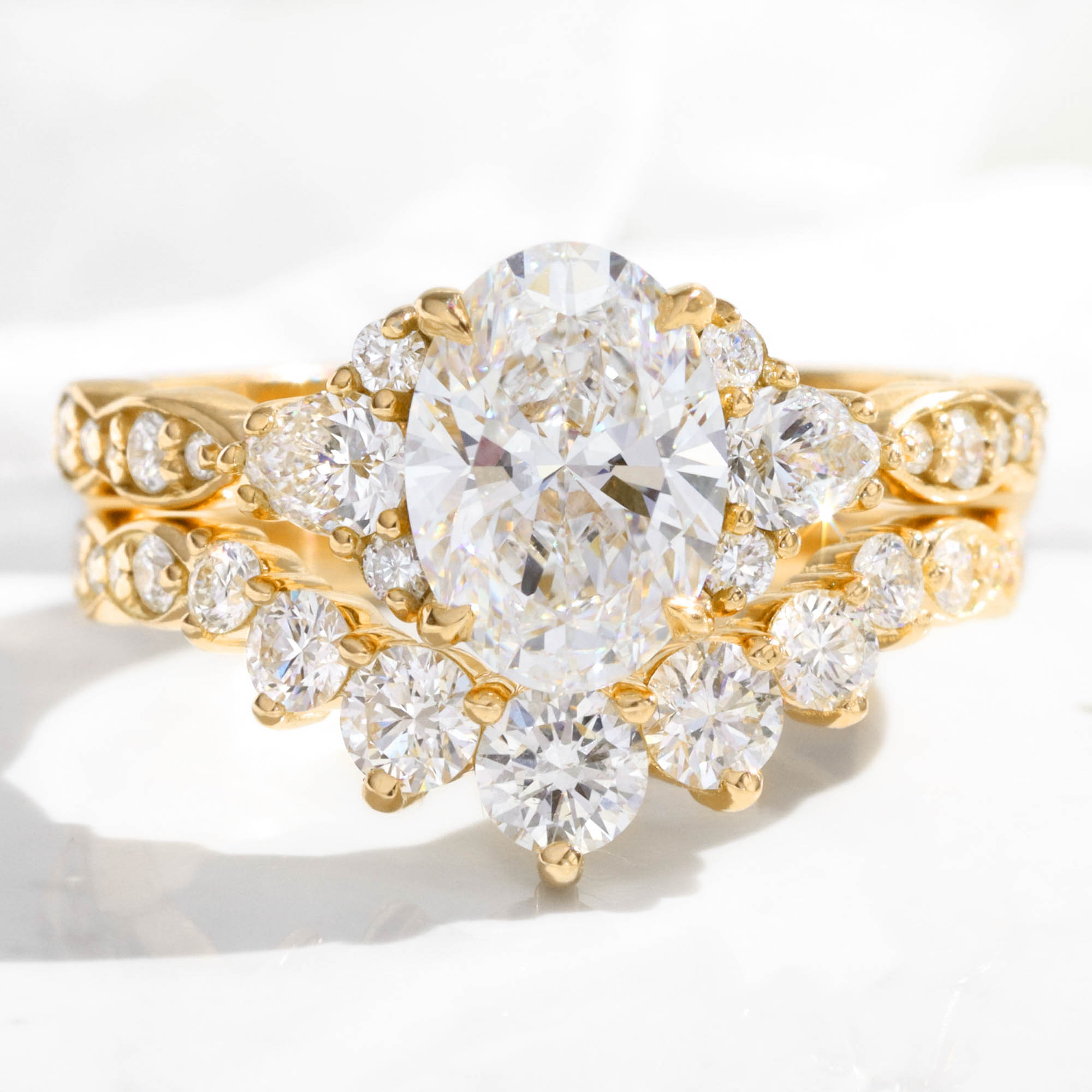 large oval lab diamond 3 stone engagement ring stack yellow gold contour diamond ring bridal set la more design jewelry