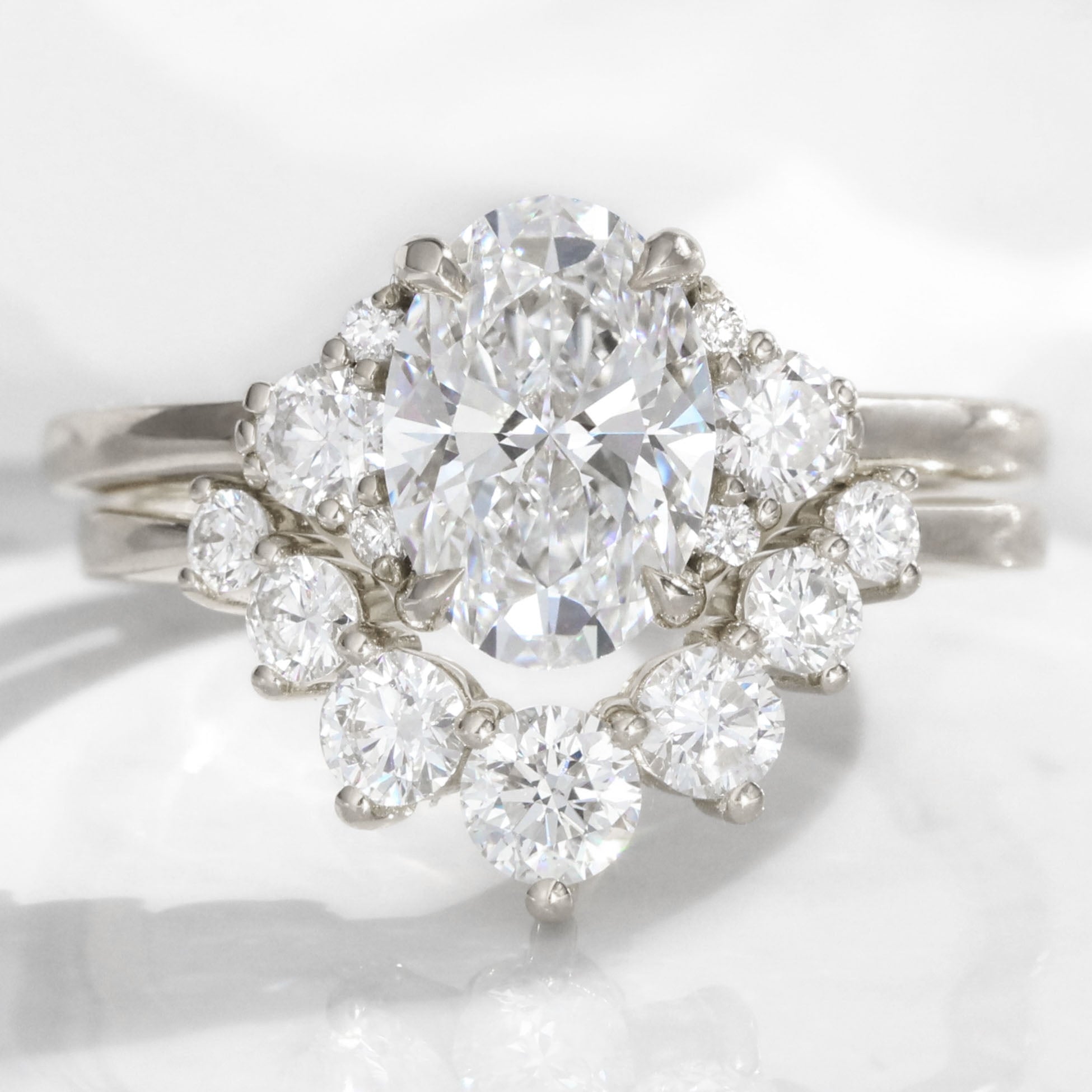 large oval lab diamond 3 stone ring bridal set white gold curved diamond ring stack la more design jewelry