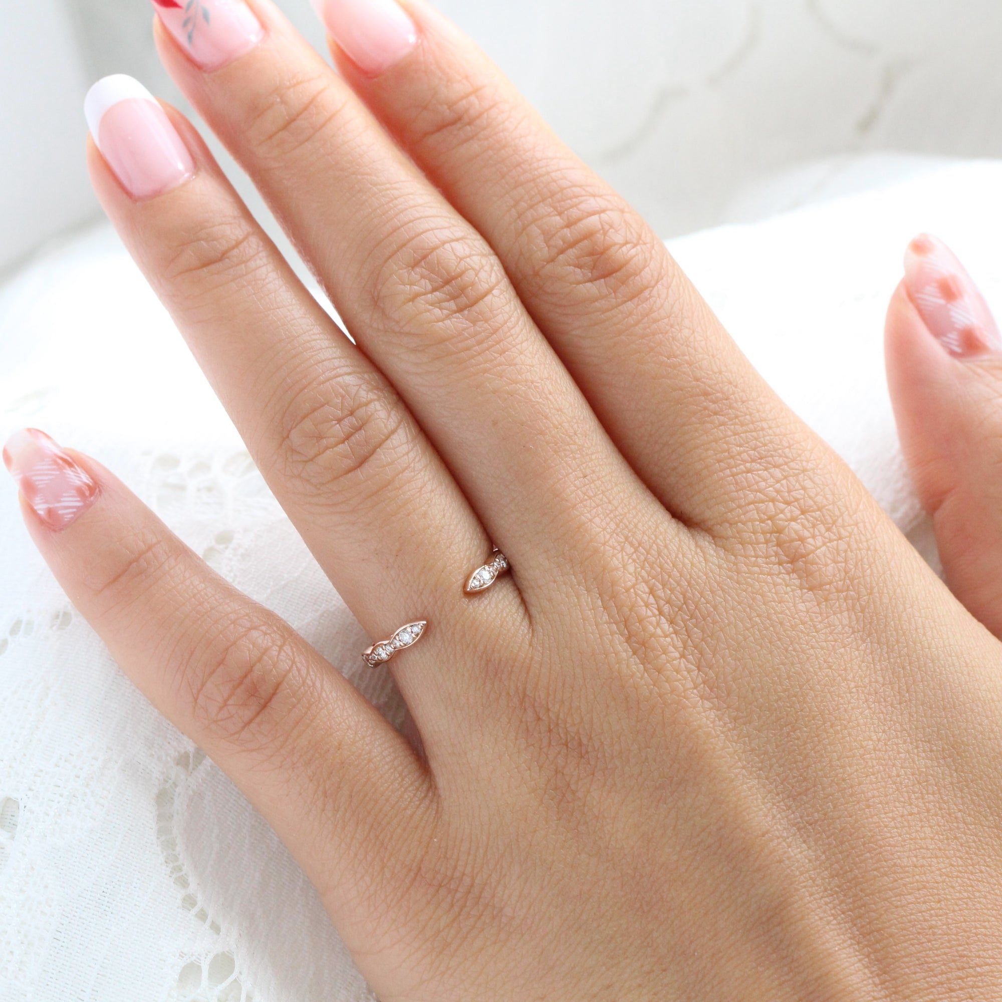 Open Shank Diamond Ring Rose Gold Stackable Half Eternity Wedding