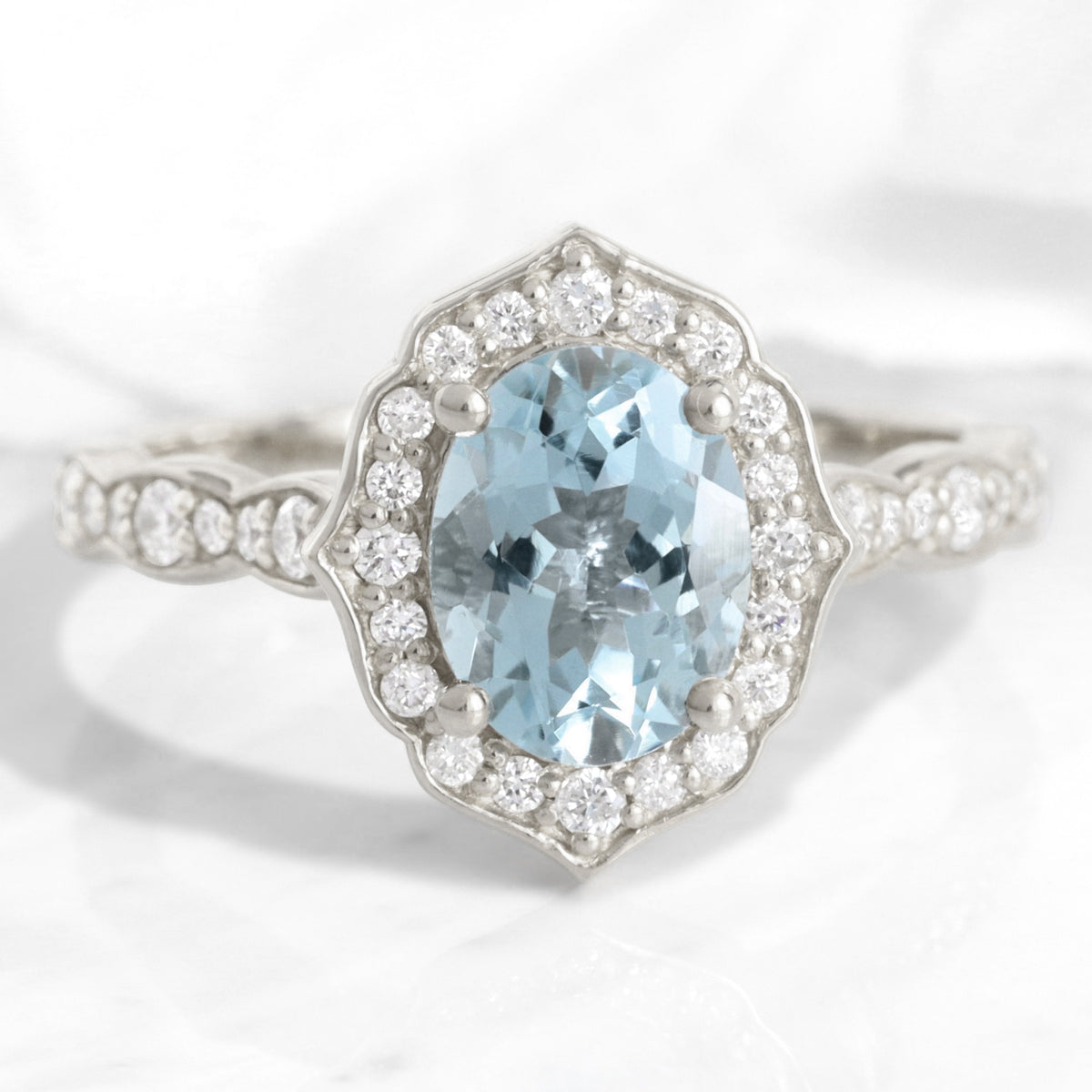 oval aquamarine engagement ring rose gold vintage halo diamond aqua ring la more design jewelry