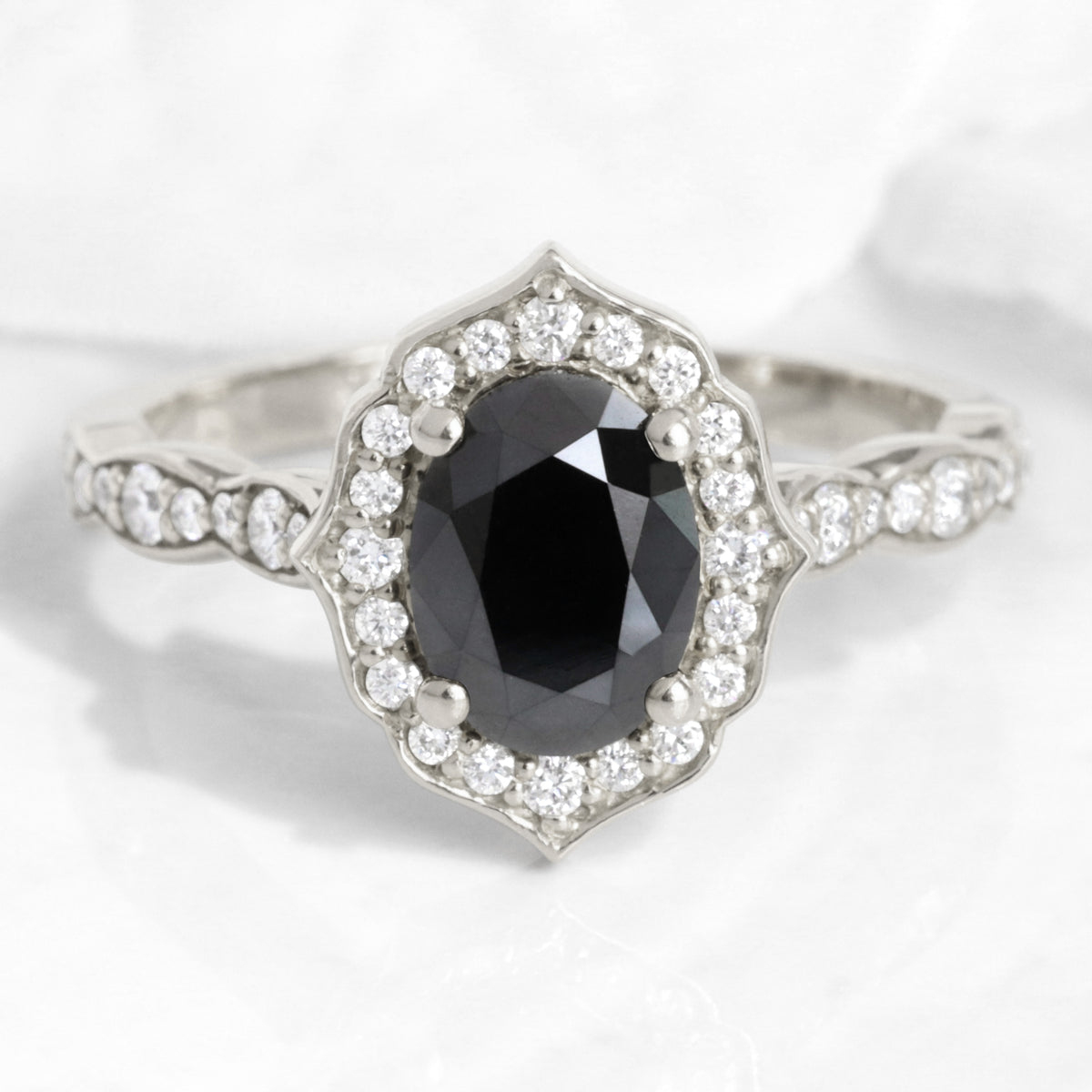 oval black diamond engagement ring white gold vintage halo ring la more design jewelry