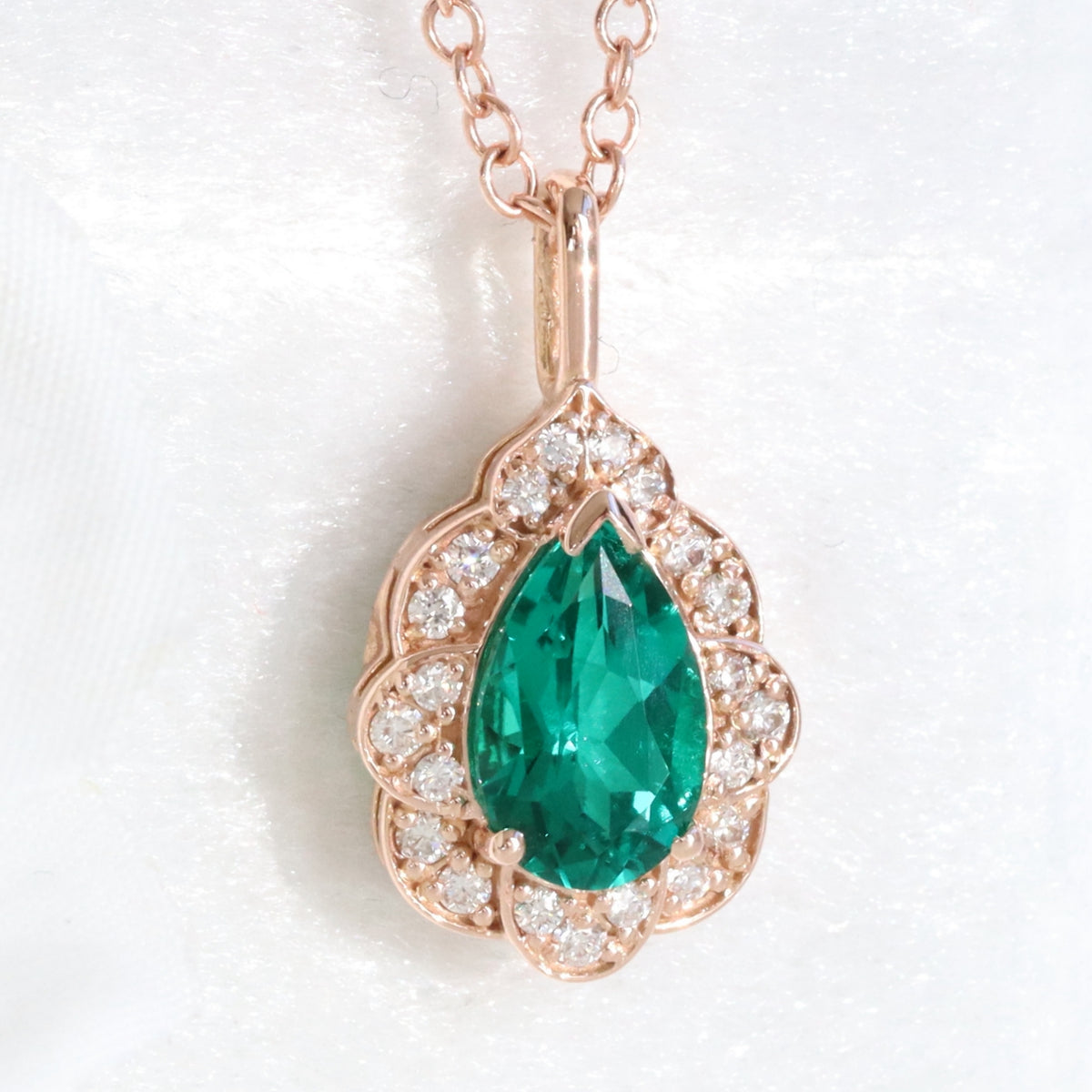 pear emerald necklace rose gold vintage style emerald diamond drop pendant necklace la more design jewelry