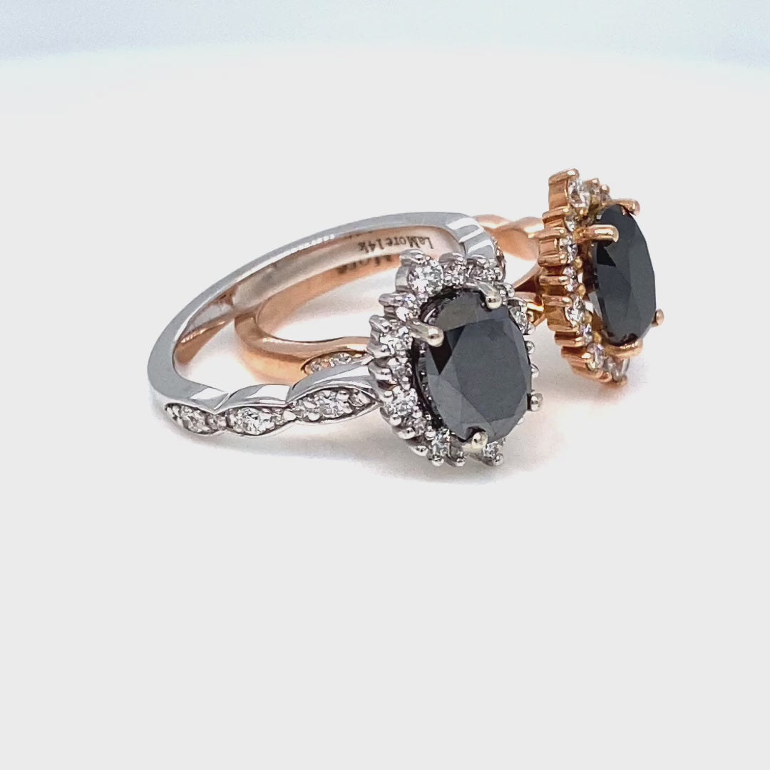 oval black diamond engagement ring rose gold large halo ring la more design jewelry