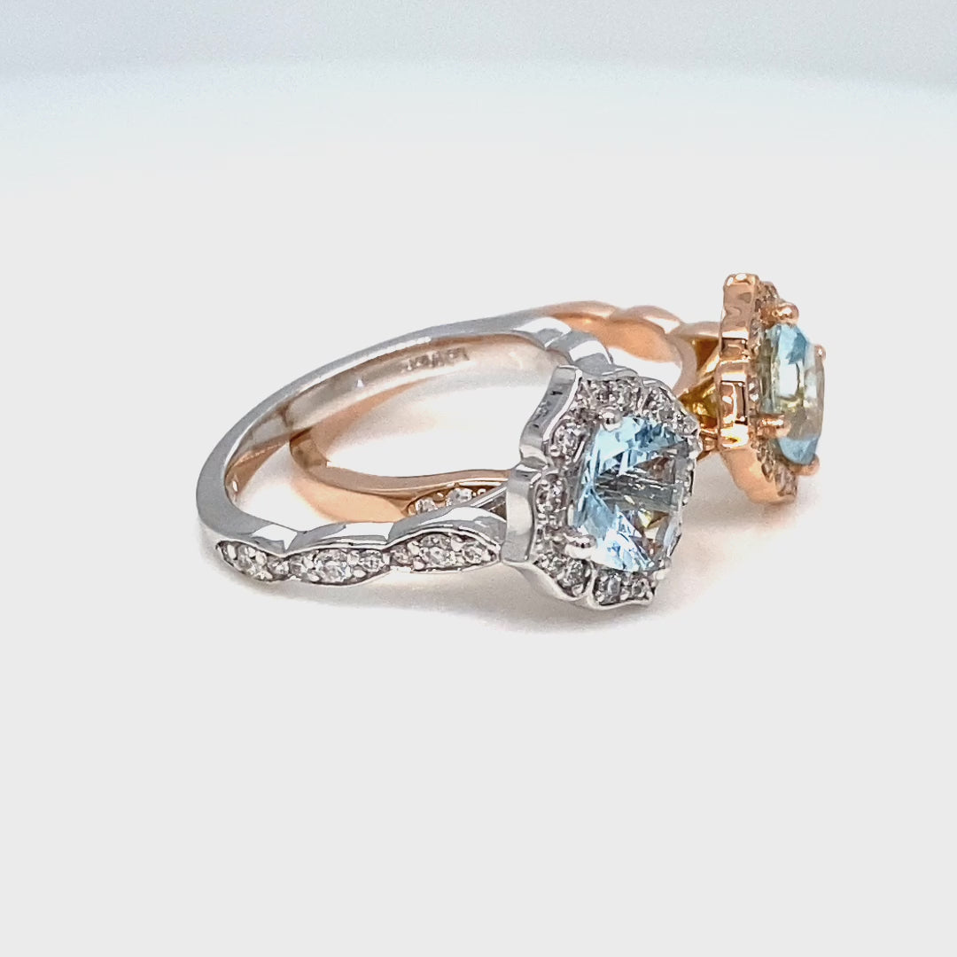 Aquamarine and Diamond Ring in Mini Vintage Floral Ring