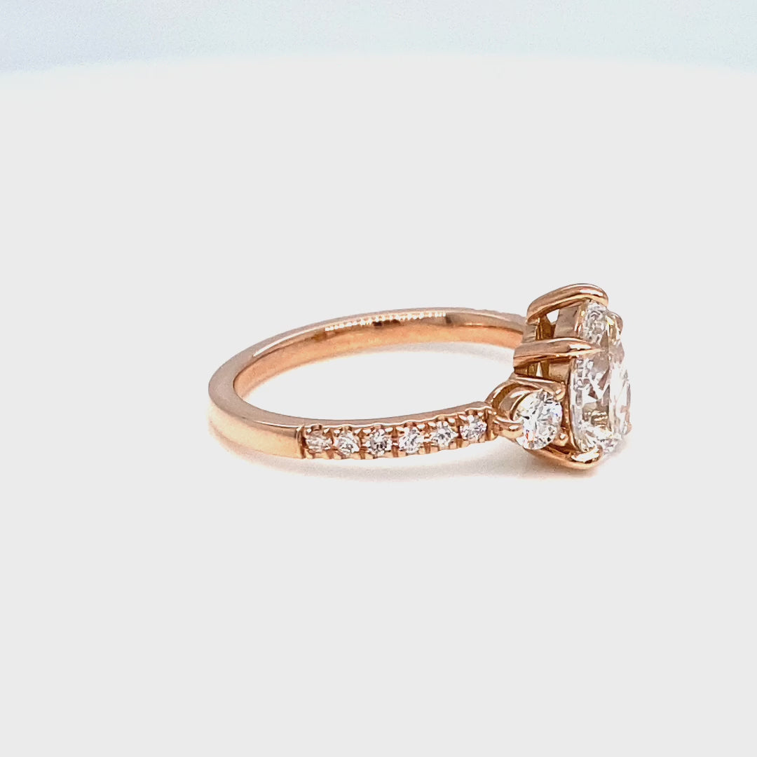 Pear lab diamond 3 stone engagement ring rose gold cluster pave ring la more design jewelry