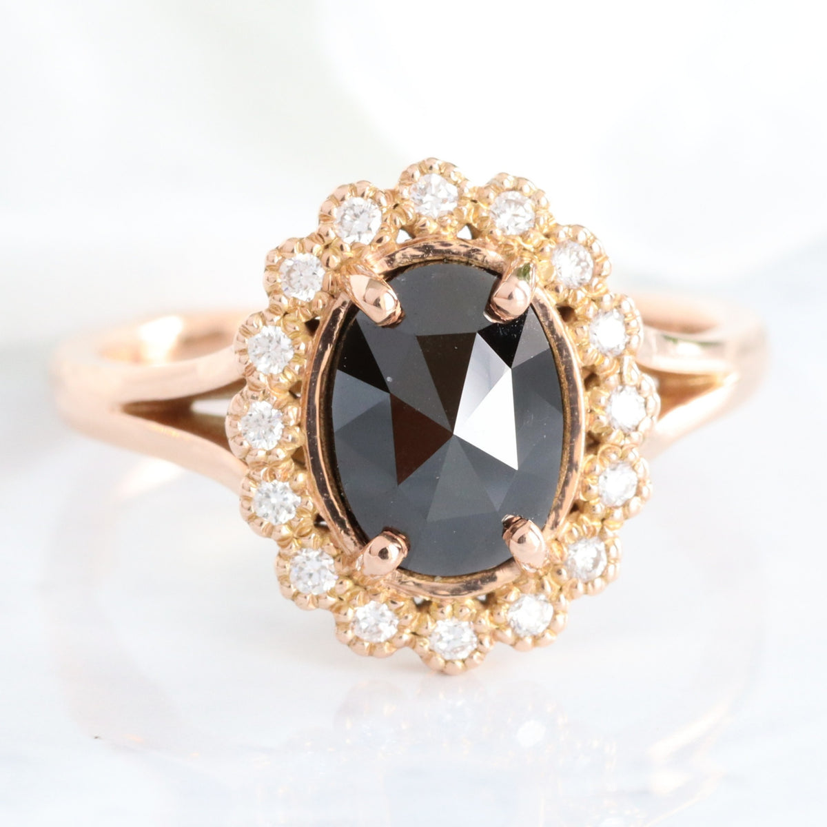 rose cut black diamond ring gold vintage halo ring la more design jewelry