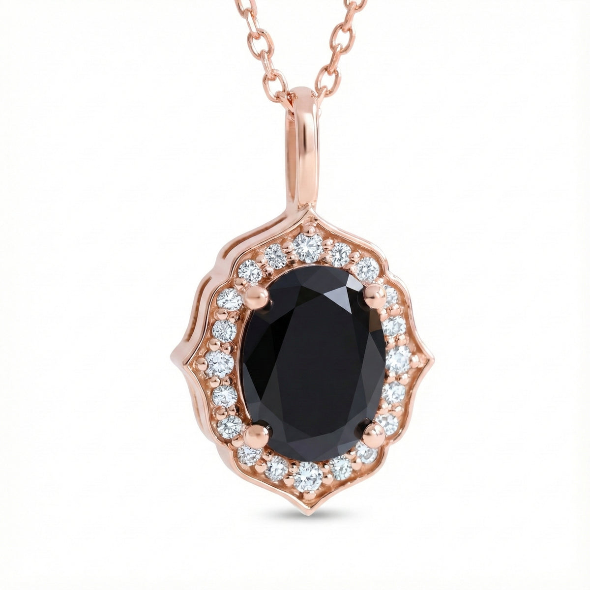 vintage floral halo black diamond pendant rose gold oval black diamond necklace la more design jewelry