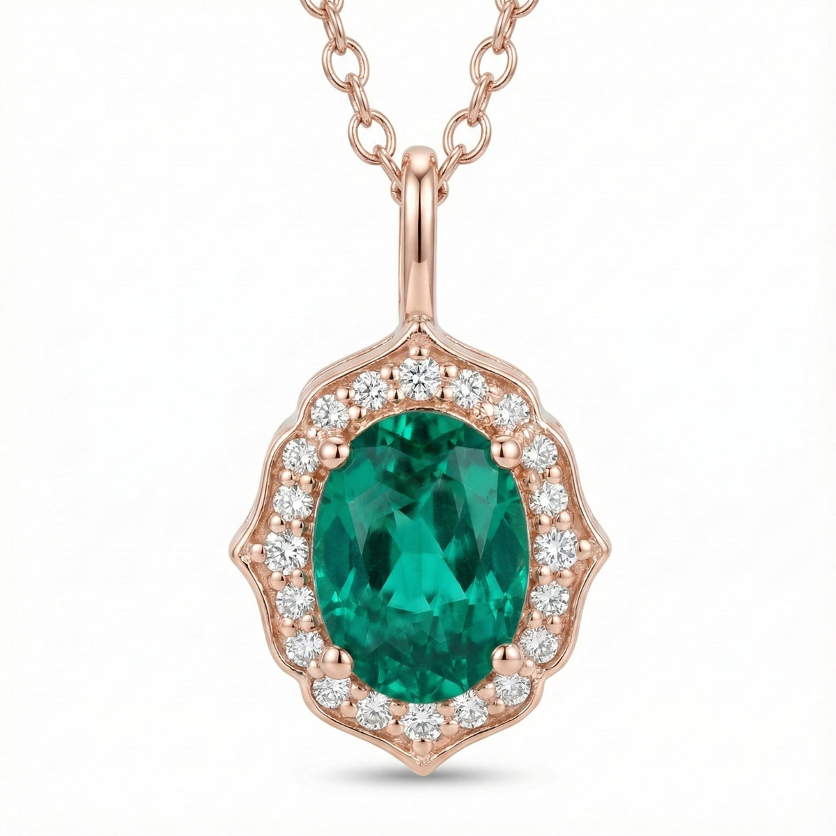 vintage floral halo diamond emerald pendant rose gold oval green emerald necklace la more design jewelry