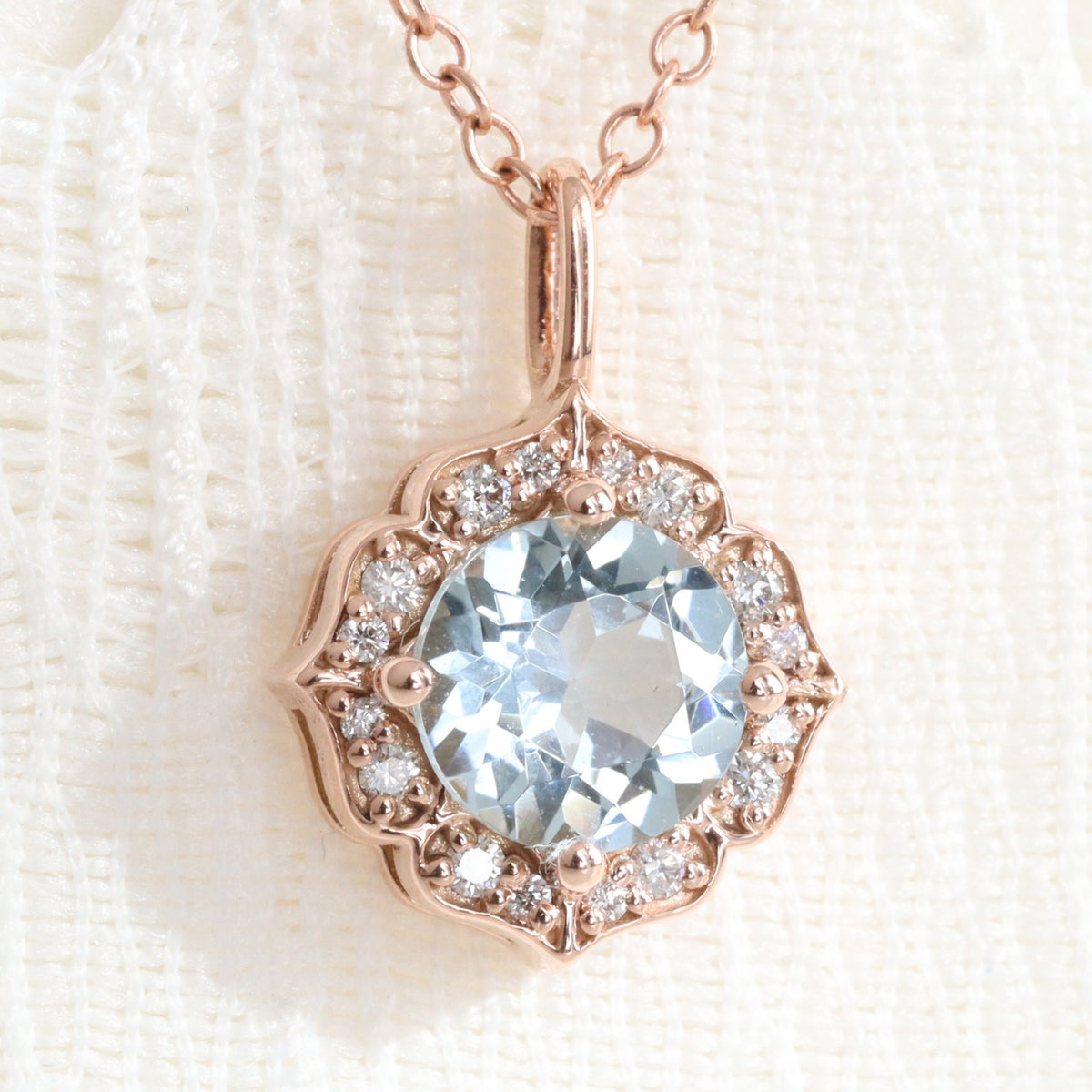 vintage halo diamond aquamarine necklace rose gold aquamarine pendant la more design jewelry