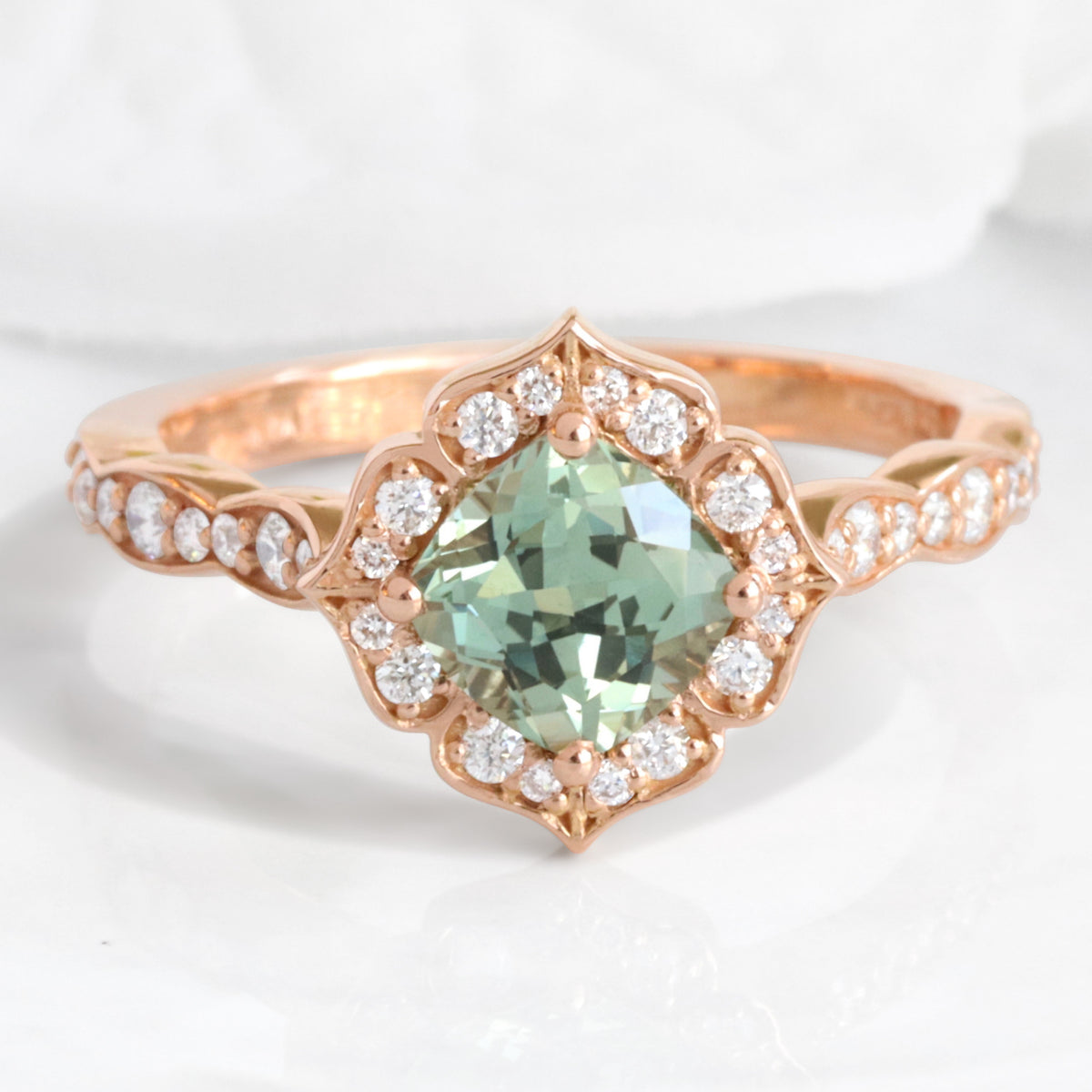 vintage style green sapphire engagement ring rose gold diamond sapphire cluster ring la more design jewelry