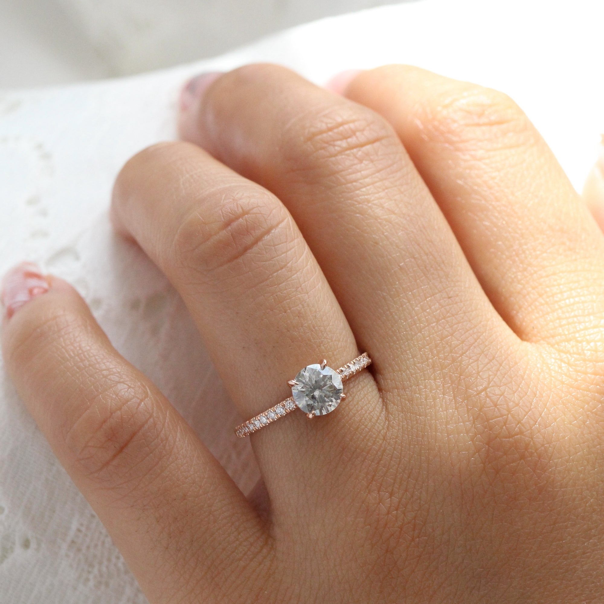 Salt and Pepper Diamond Engagement Ring Rose Gold Low Setting Ring