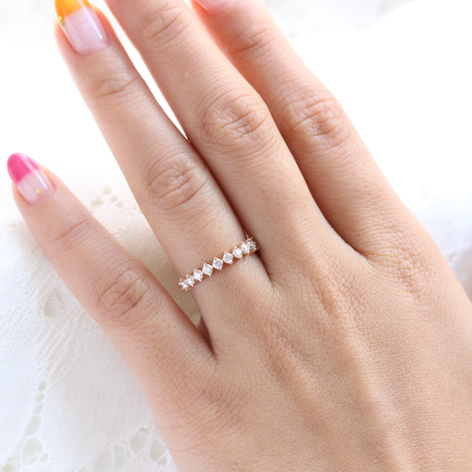 Prong Diamond Wedding Ring Rose Gold Half Eternity Wedding Band