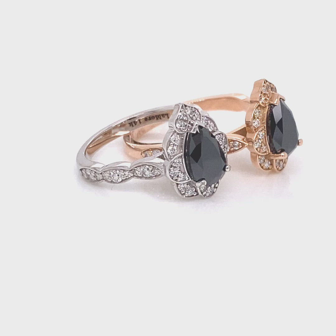 Pear black diamond engagement ring rose gold vintage halo ring la more design jewelry