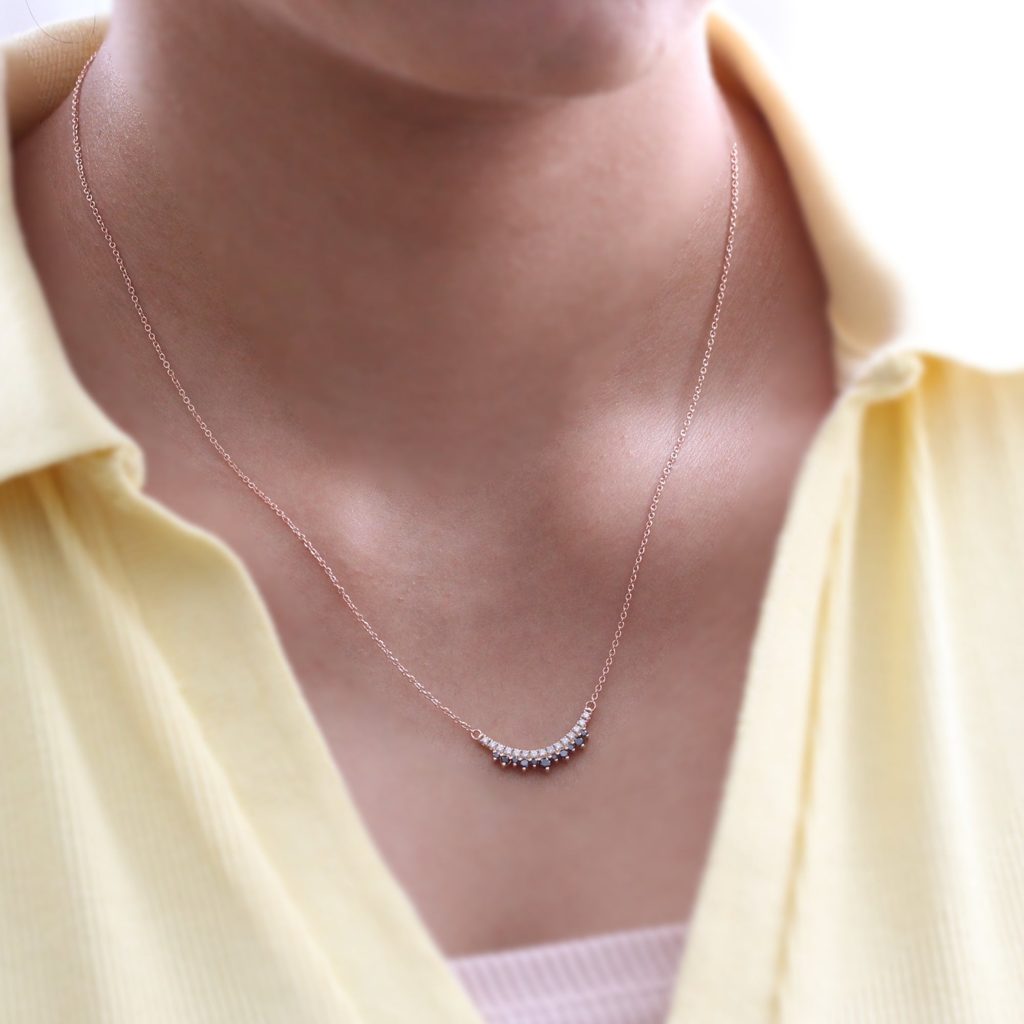 Black and White Diamond Necklace Rose Gold Layering Cluster Pendant