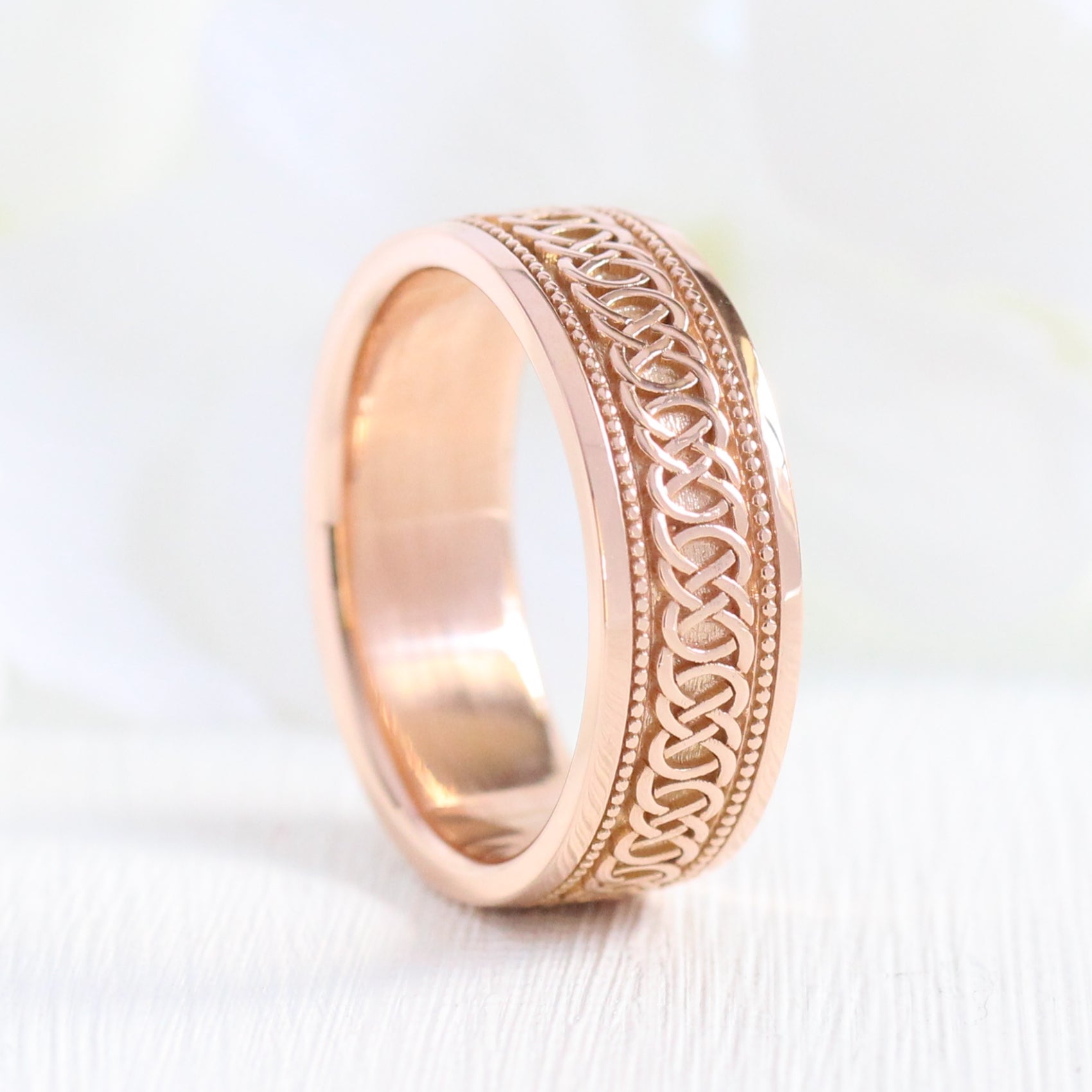 Eternity Celtic Knot Ring 7mm in Solid Gold Men’s Wedding Band