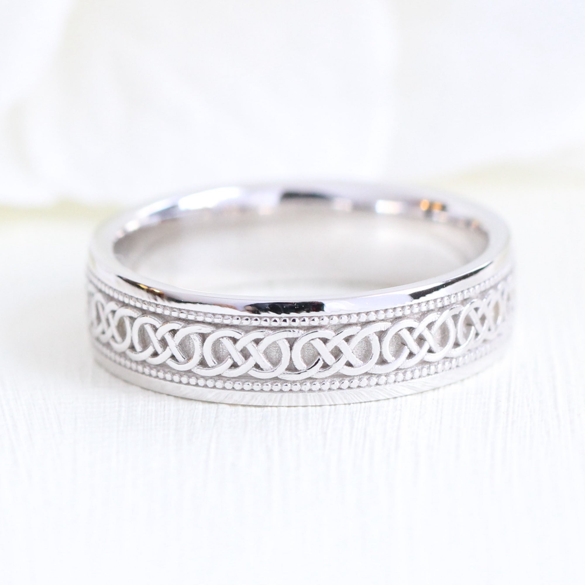 Celtic Knot Wedding Band White Gold Eternity Mens Wedding Ring la more design jewelry