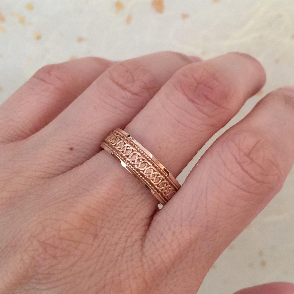 Eternity Celtic Knot Wedding Band Rose Gold Mens Wedding Ring 6mm