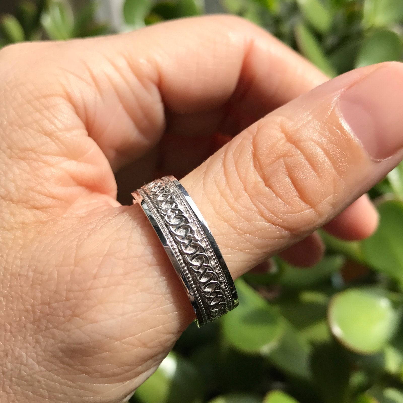 Eternity Celtic Knot Wedding Band White Gold Mens Wedding Ring 7mm La More Design