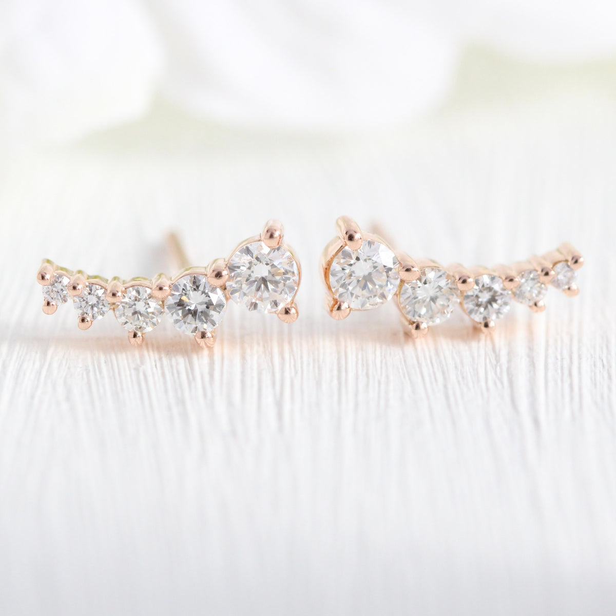 Curved 5 stone diamond earrings rose gold studs la more design jewelry