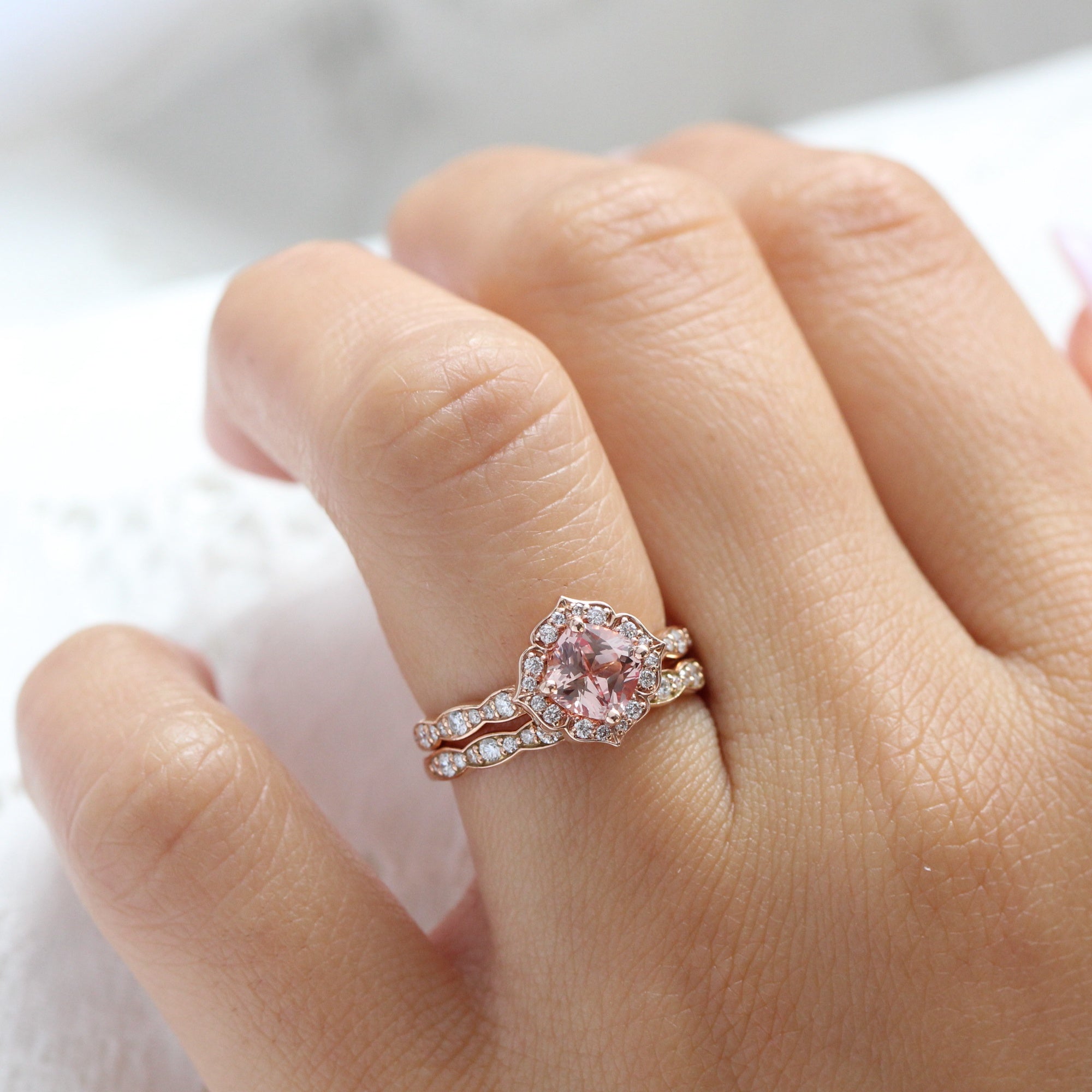 Rose Gold Vintage Cushion Cut Halo Engagement Rings Vintage Style