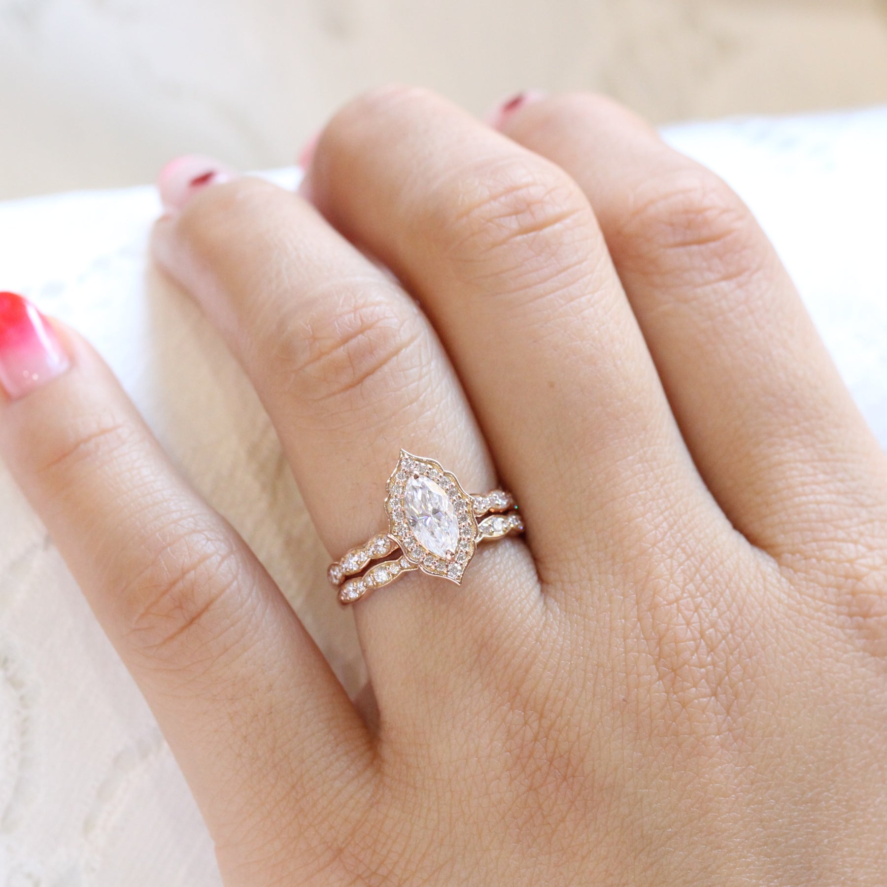 Marquise diamond ring and band Clearance