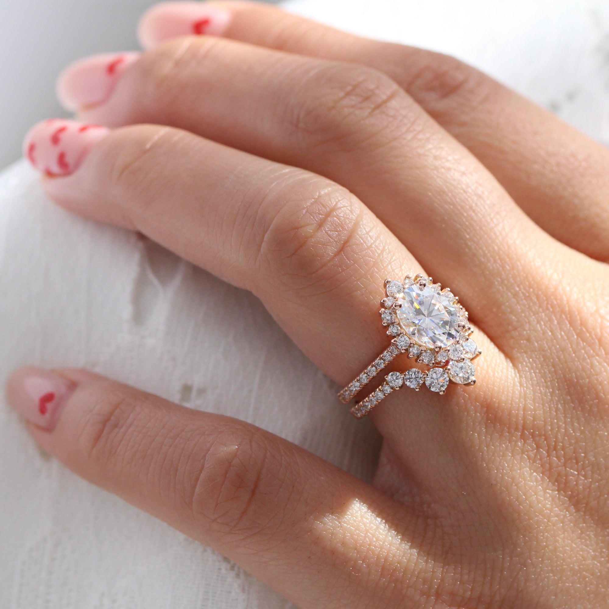 Halo Engagement Engagement Ring Stack Wedding Band Large Oval