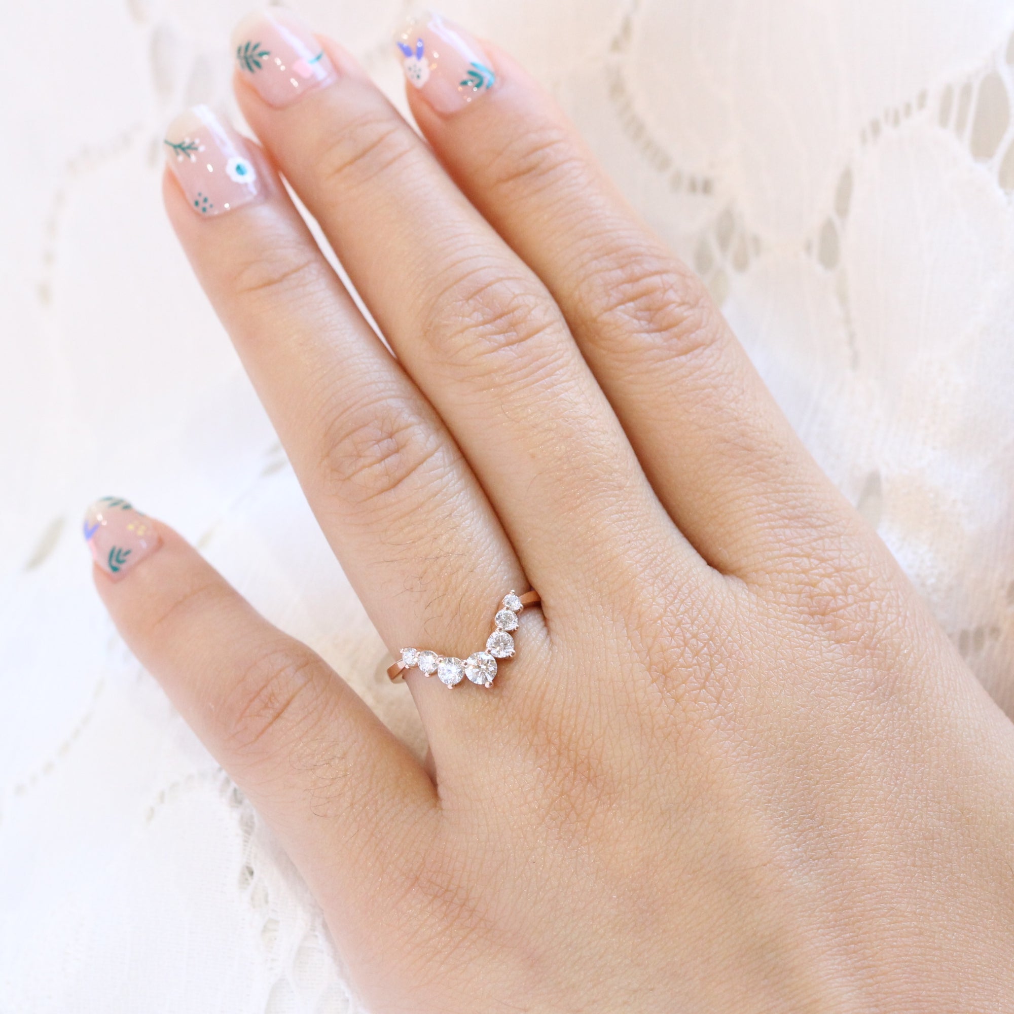 Large Diamond Wedding Ring Rose Gold Contour Diamond Wedding