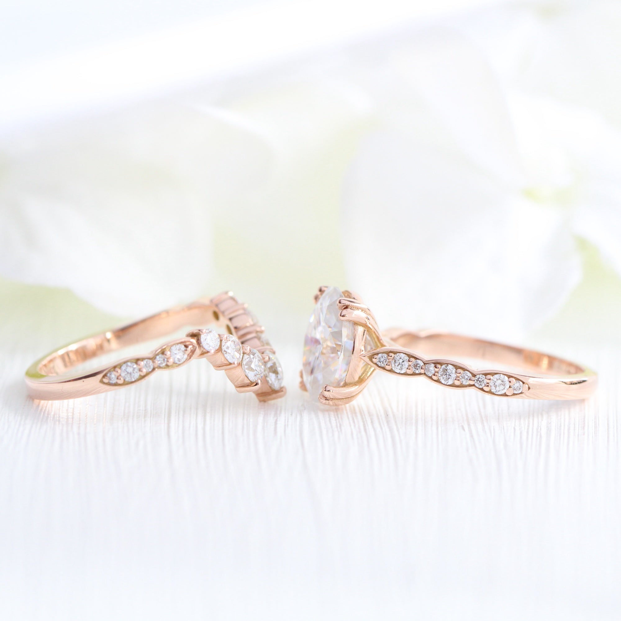 Large oval moissanite solitaire ring rose gold diamond wedding set stacking ring la more design jewelry