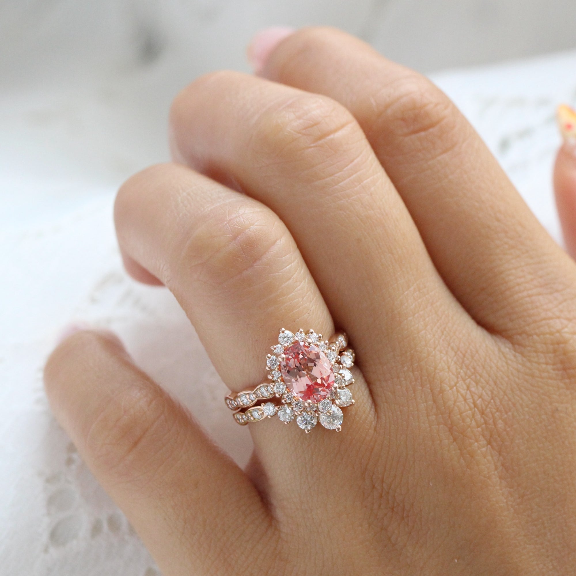 Peach sapphire wedding band on sale