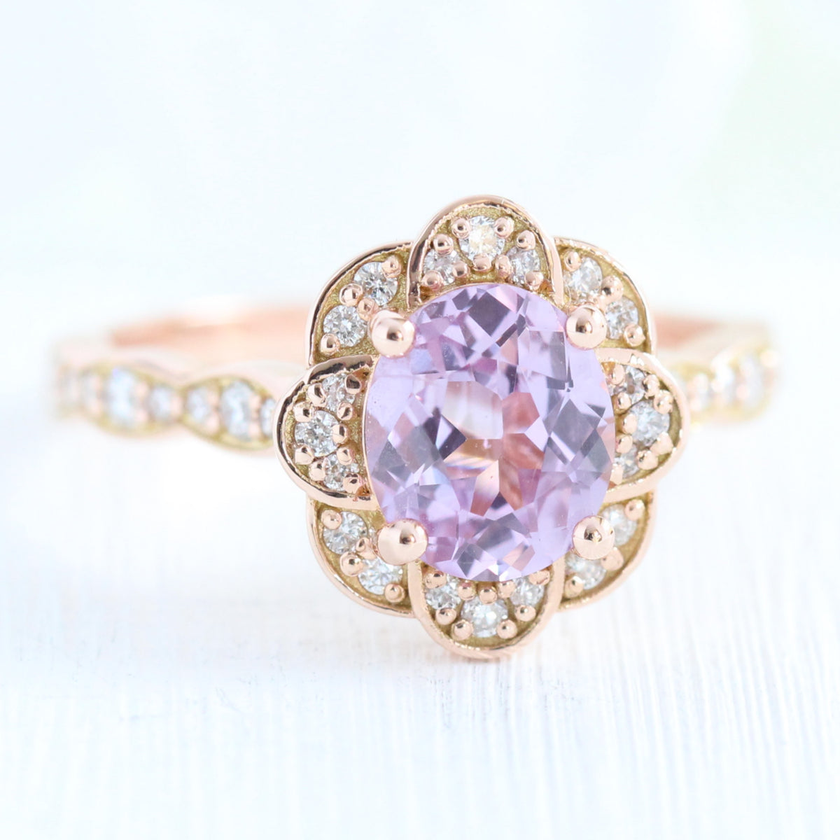 Lavender Purple Sapphire Engagement Ring Rose Gold Vintage Floral Diamond Ring La More Design Jewelry