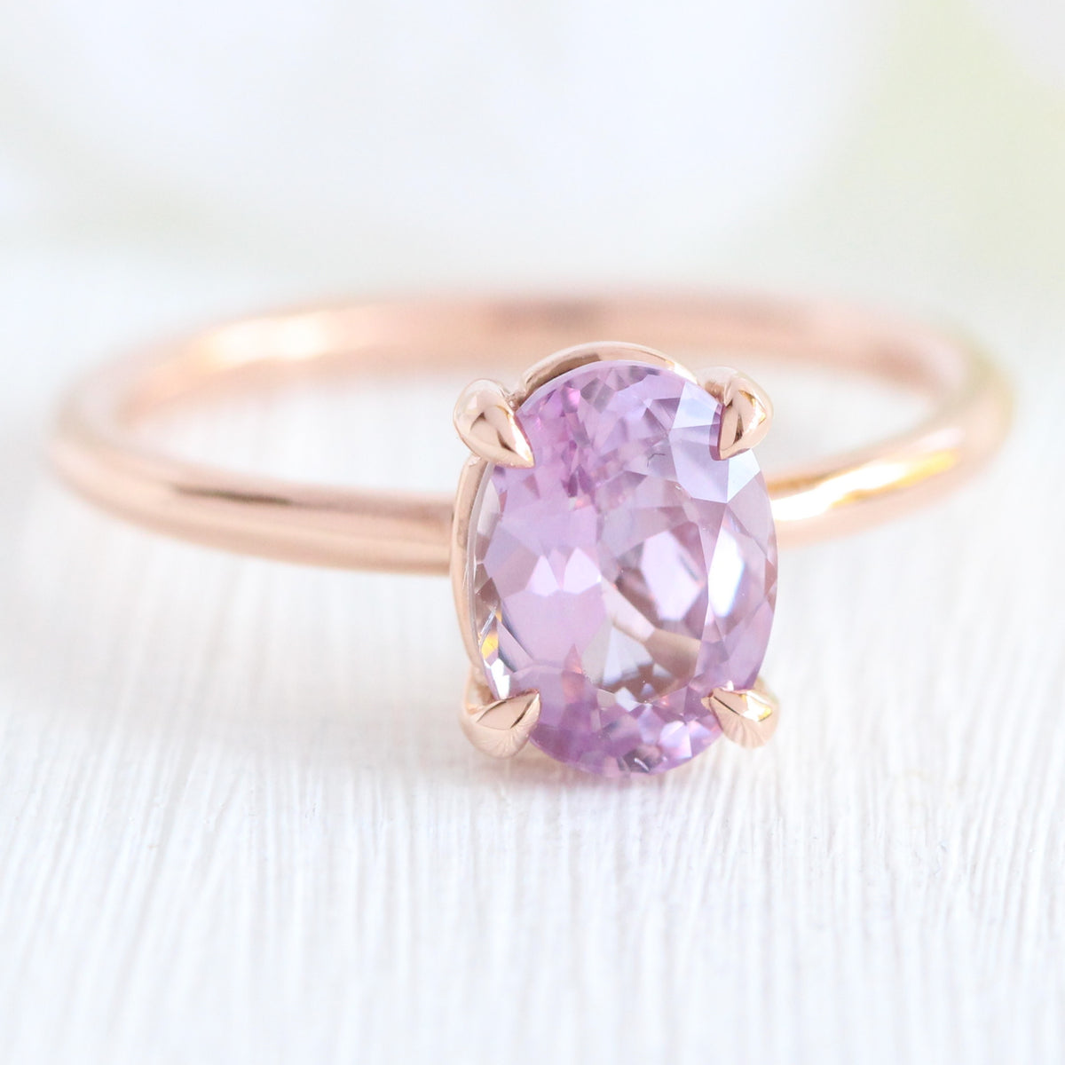 Lavender purple sapphire engagement ring rose gold low profile solitaire ring la more design jewelry