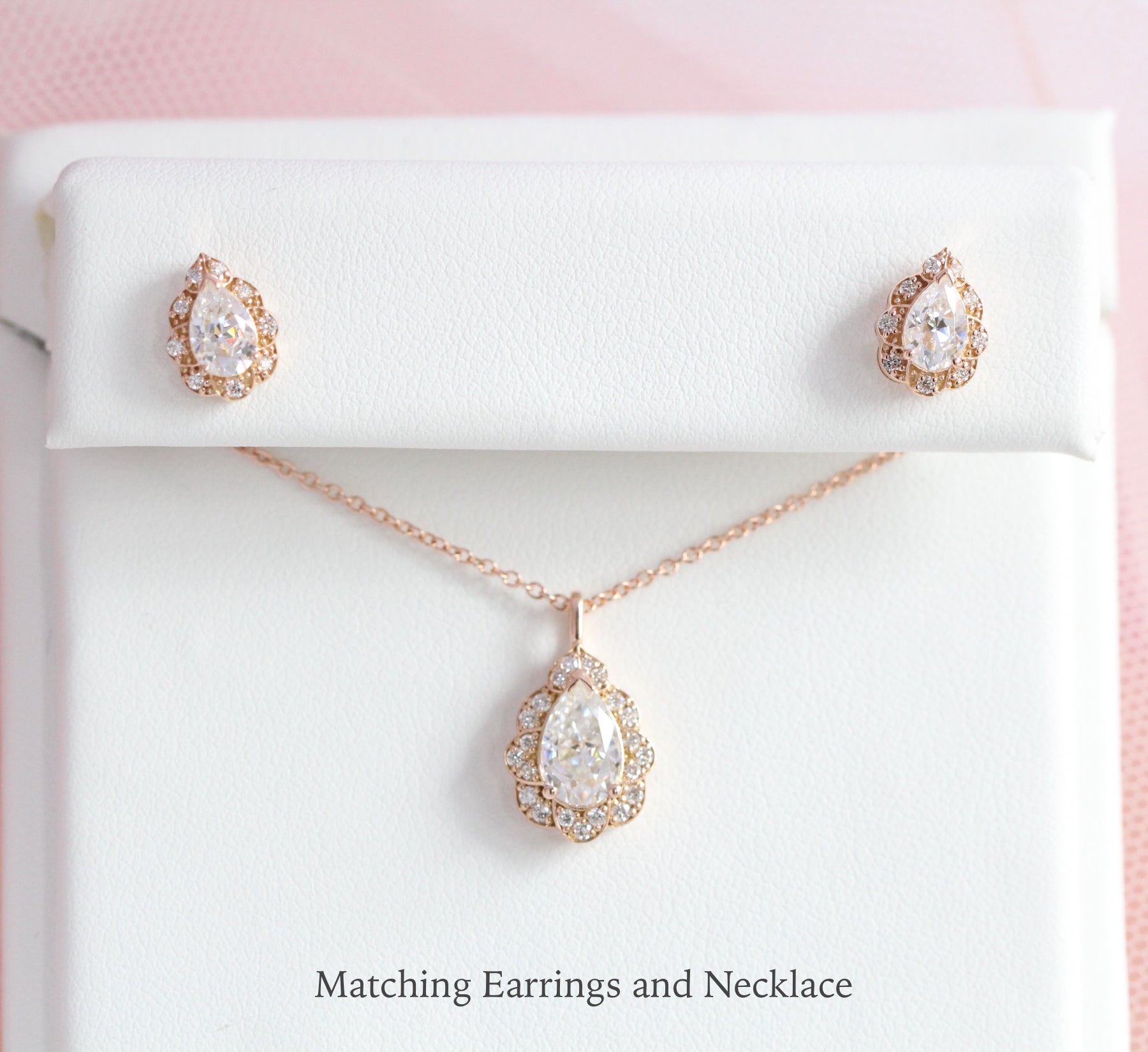 Matching Diamond Earrings and Necklace Rose Gold Wedding Jewelry Set La More Design jewelry