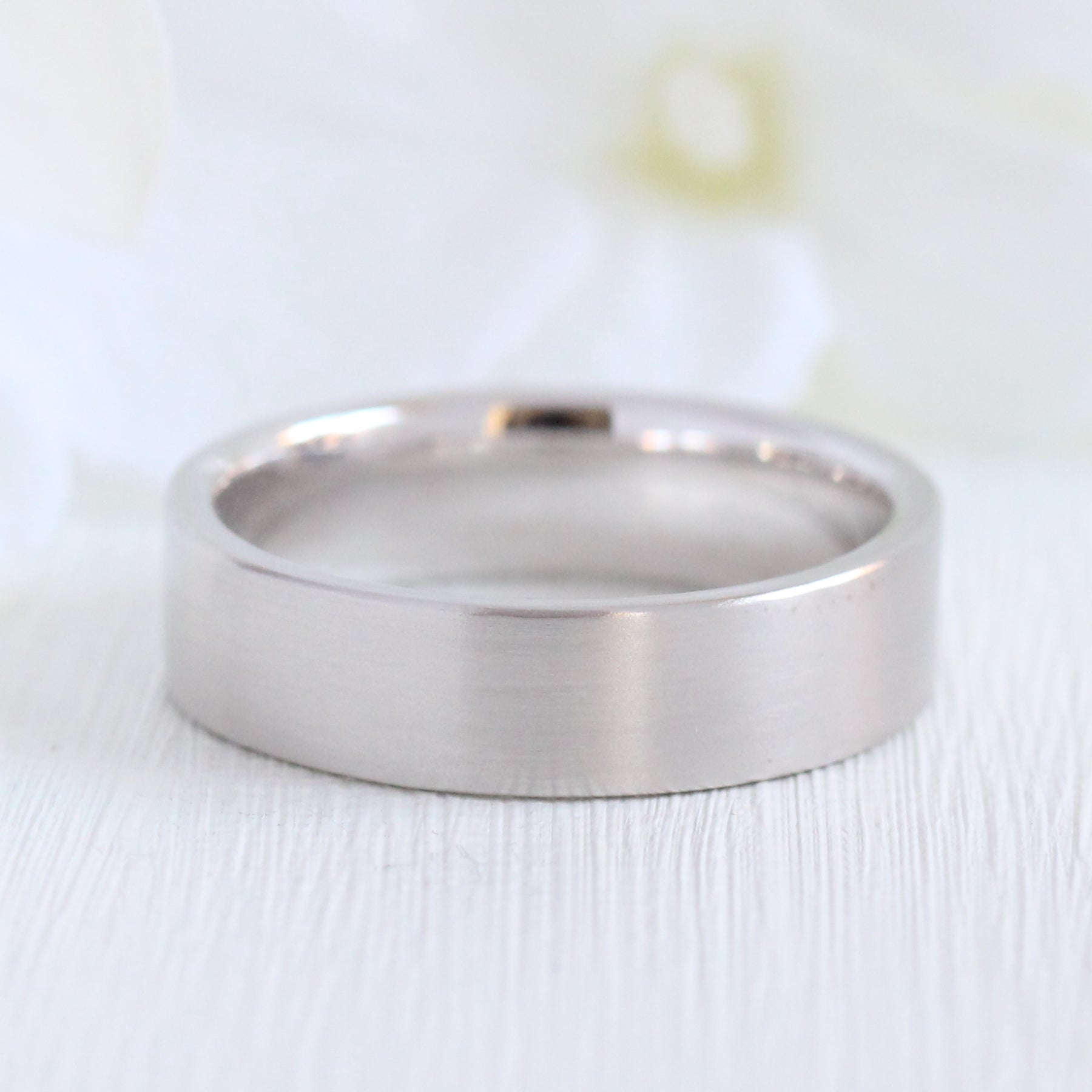 Matte Flat Mens Wedding Ring Solid 14k White Gold His Wedding Band