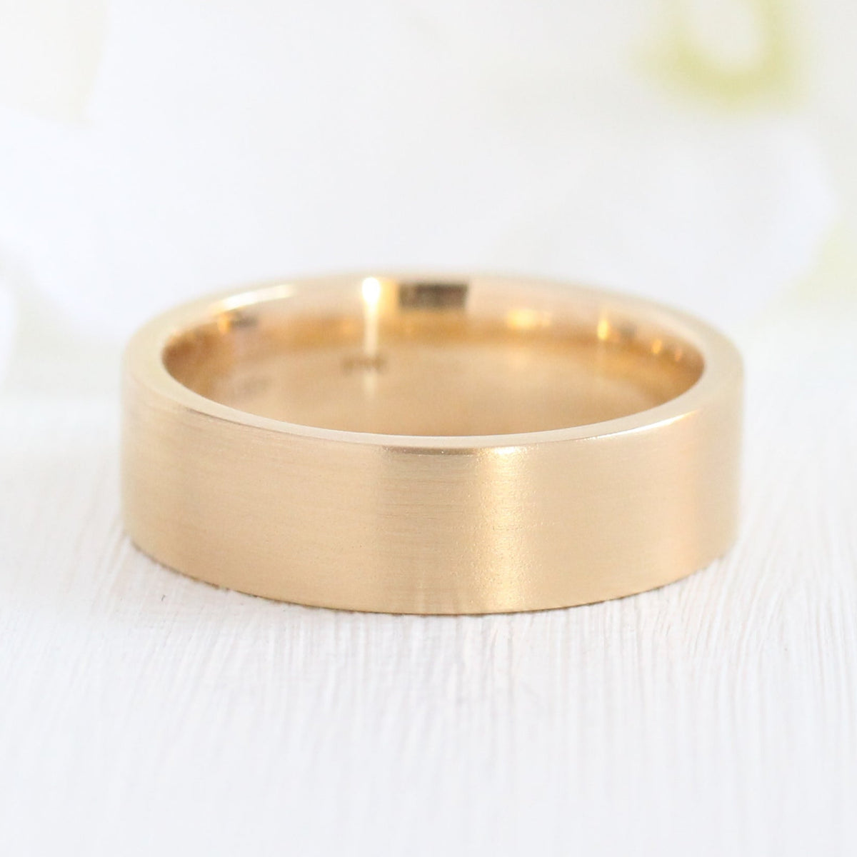 Mens wedding ring yellow gold flat wedding band matte finish gold ring la more design jewelry