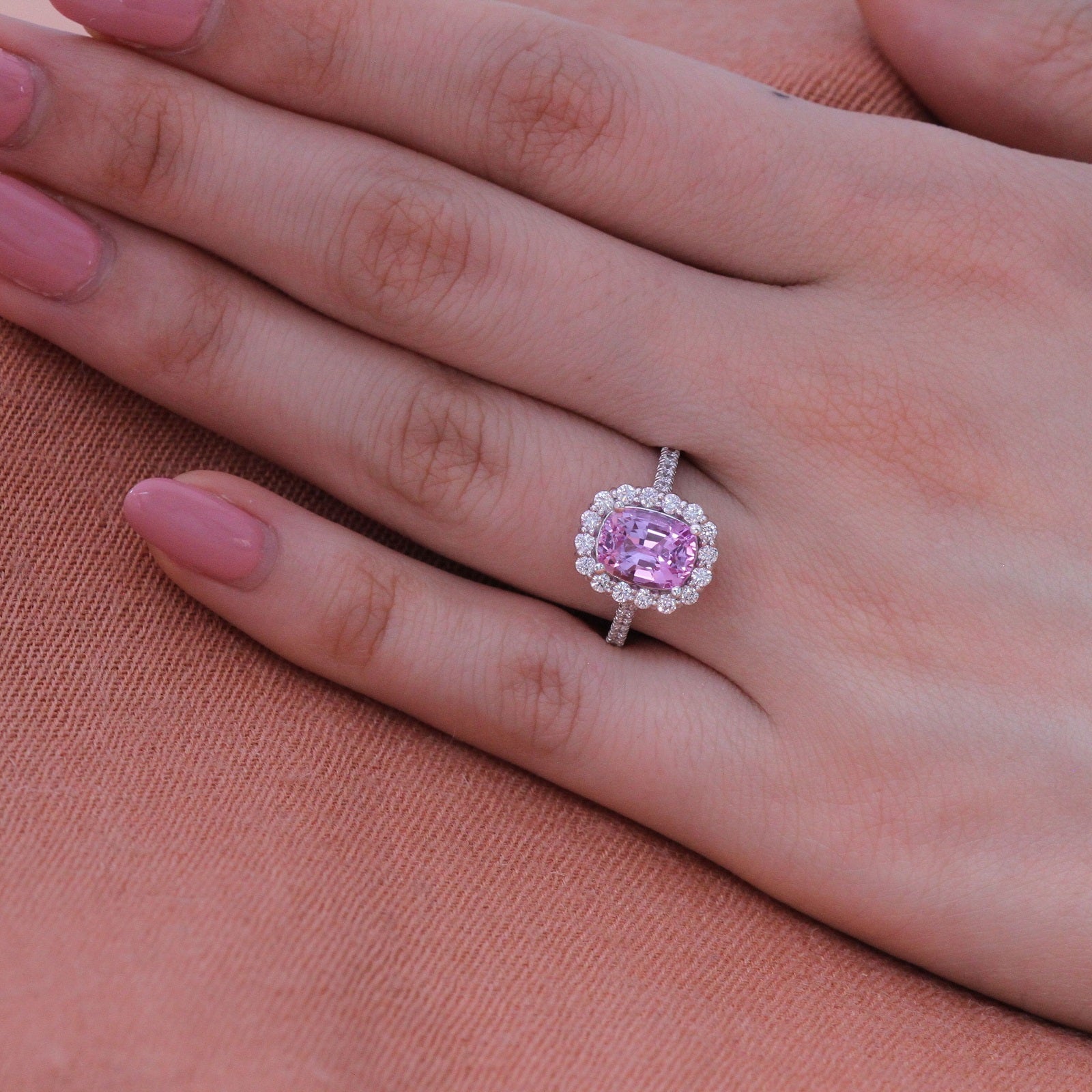 Pink sapphire discount halo ring