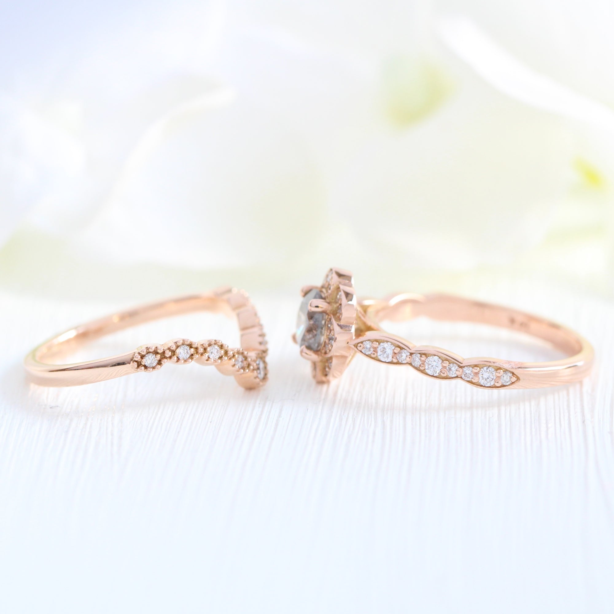 Natural salt and pepper diamond ring rose gold grey diamond vintage halo ring la more design jewelry