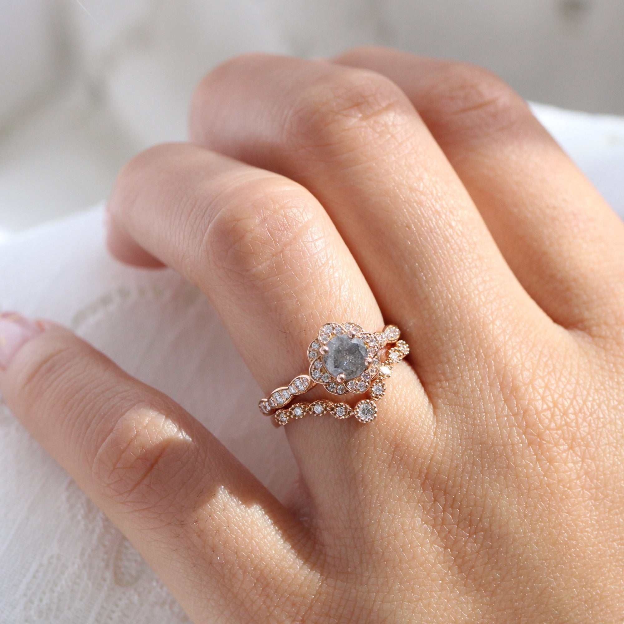 Vintage salt and pepper diamond ring sale