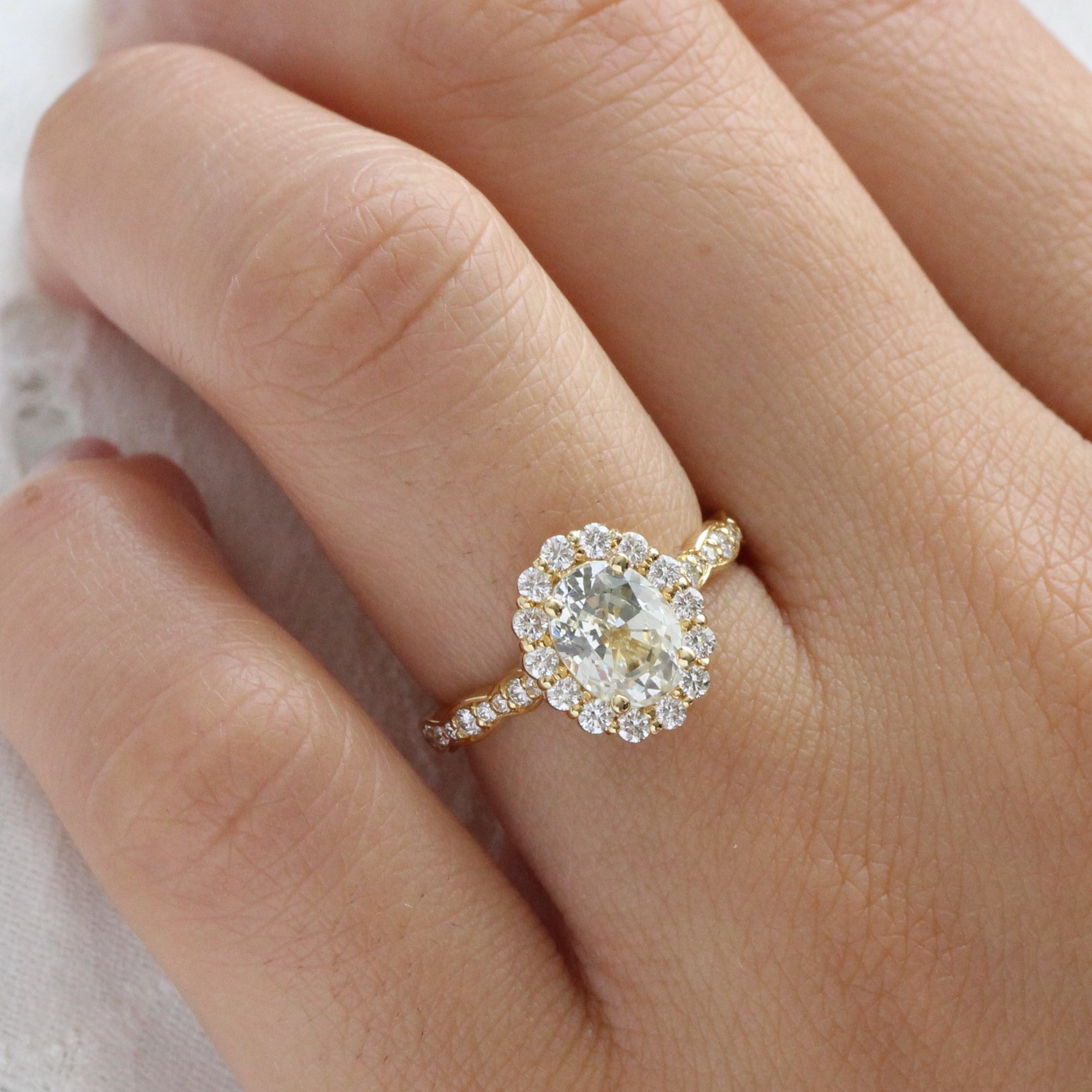 Natural Yellow Sapphire Engagement Ring Yellow Gold Cluster