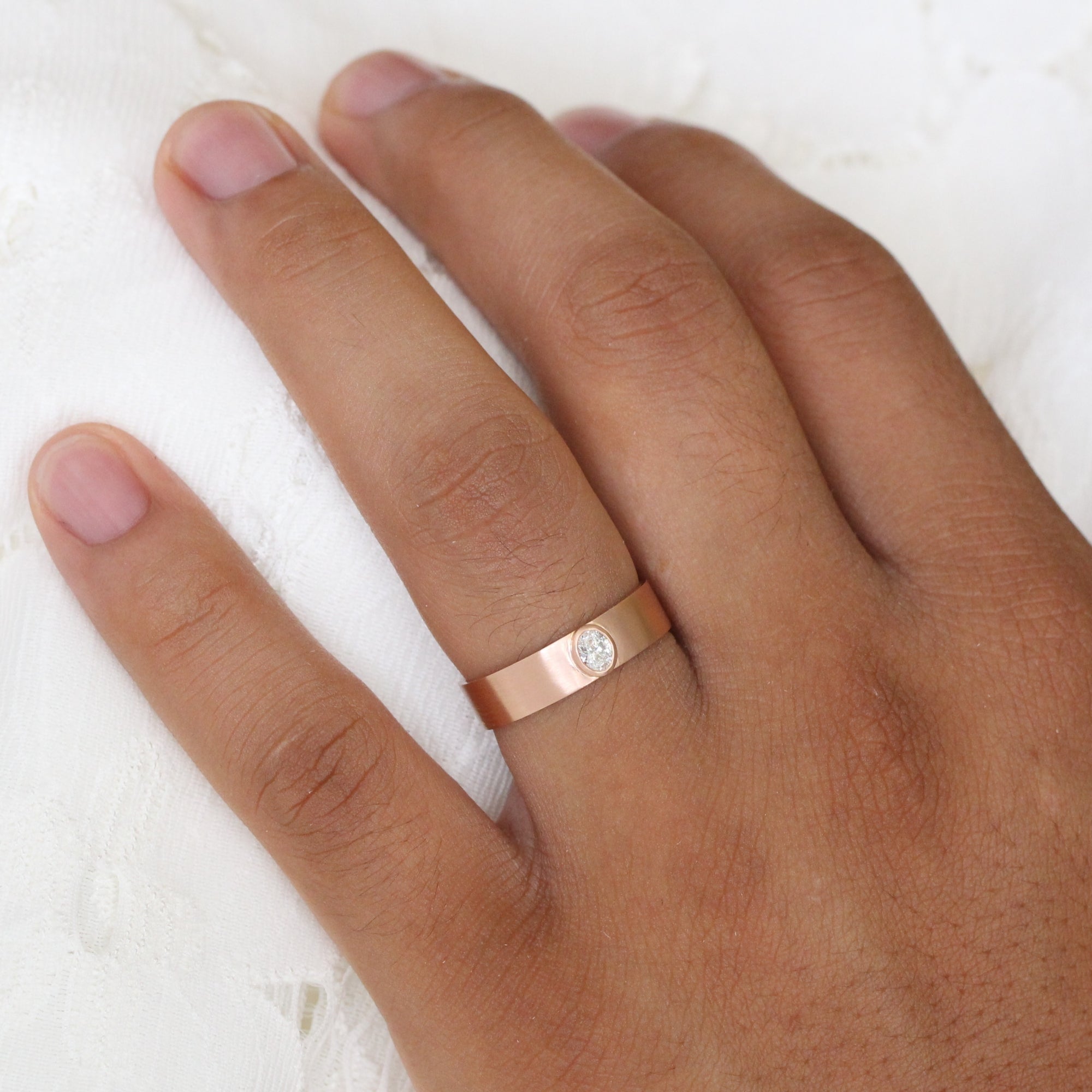 Bezel Set Oval Diamond Ring in Wide Wedding Band Mens Engagement