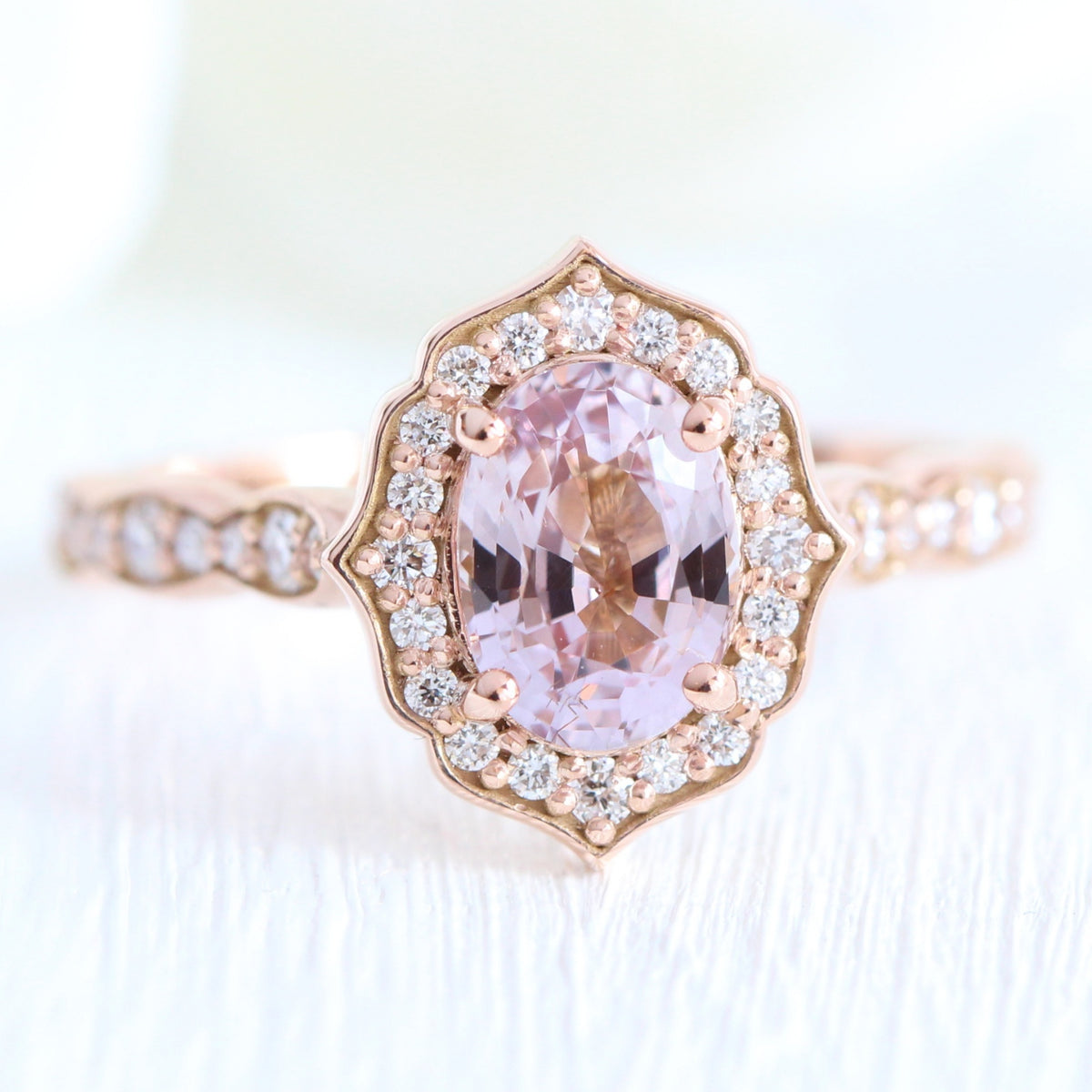 Oval padparadscha sapphire ring rose gold vintage halo diamond ring la more design jewelry