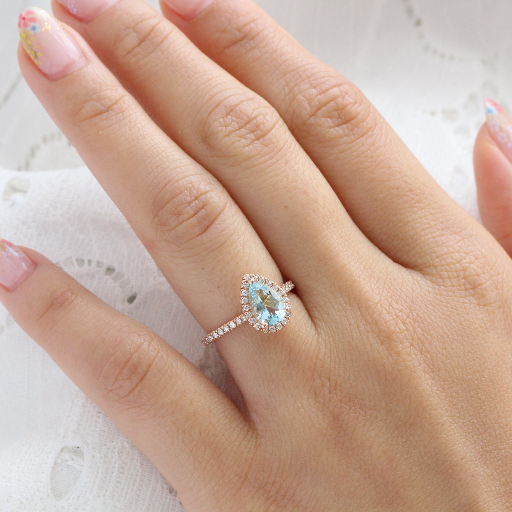 Engagement ring diamond and aquamarine Clearance