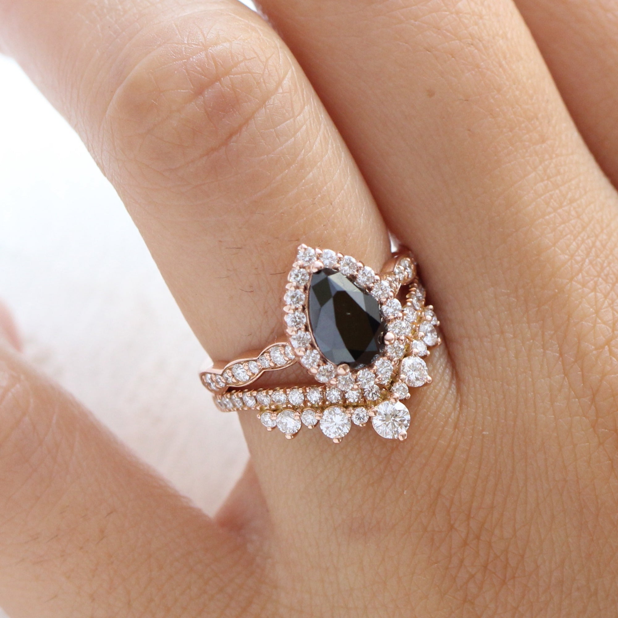 Pear shaped black diamond ring Clearance