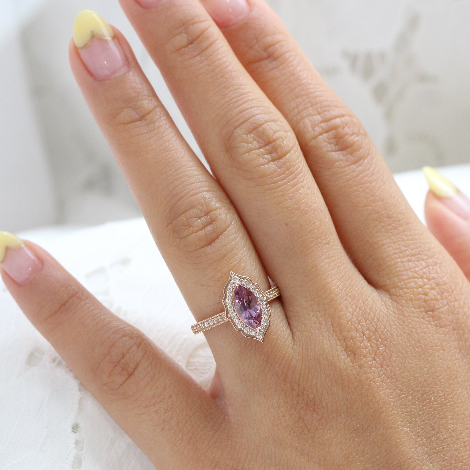 Pink sapphire and diamond rose gold ring Clearance