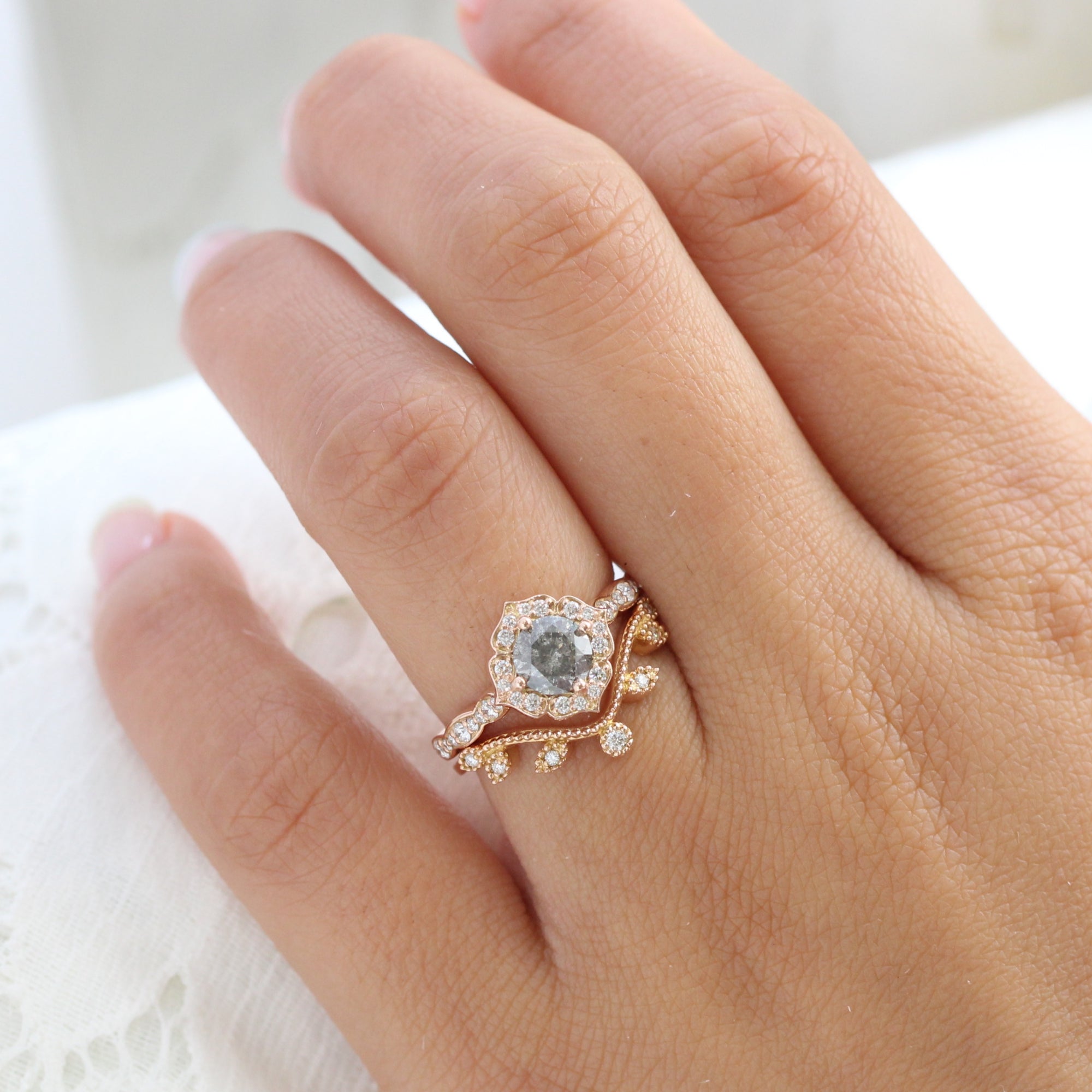 Leaf engagement ring store rose gold