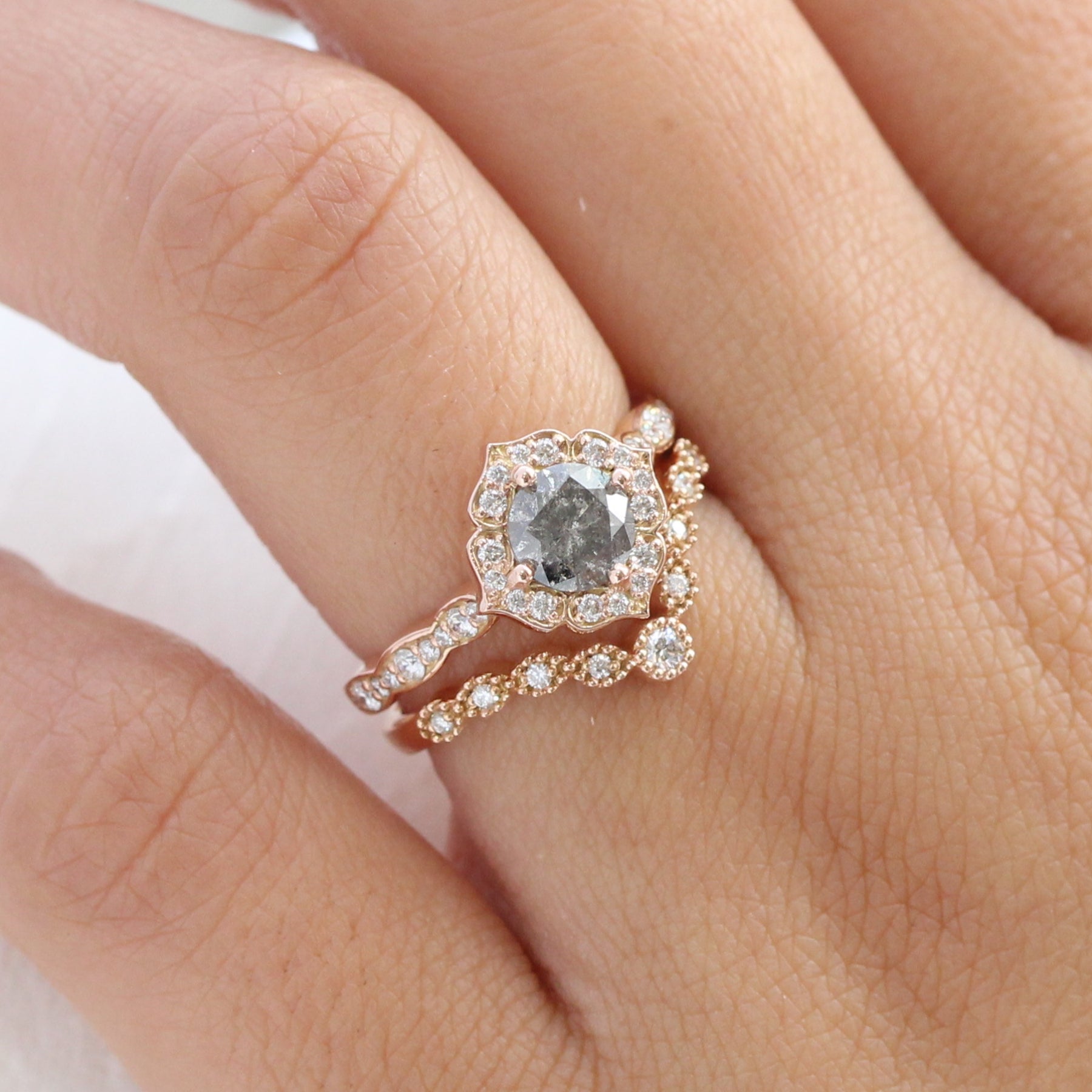 Salt and pepper diamond engagement ring set Clearance