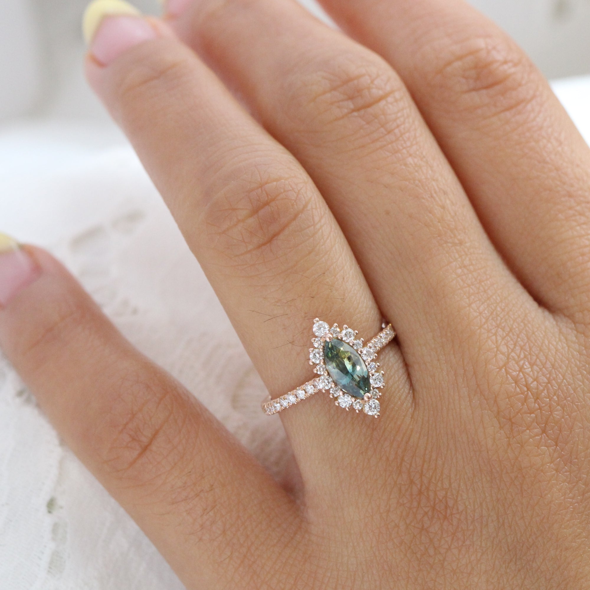 Green shop marquise ring