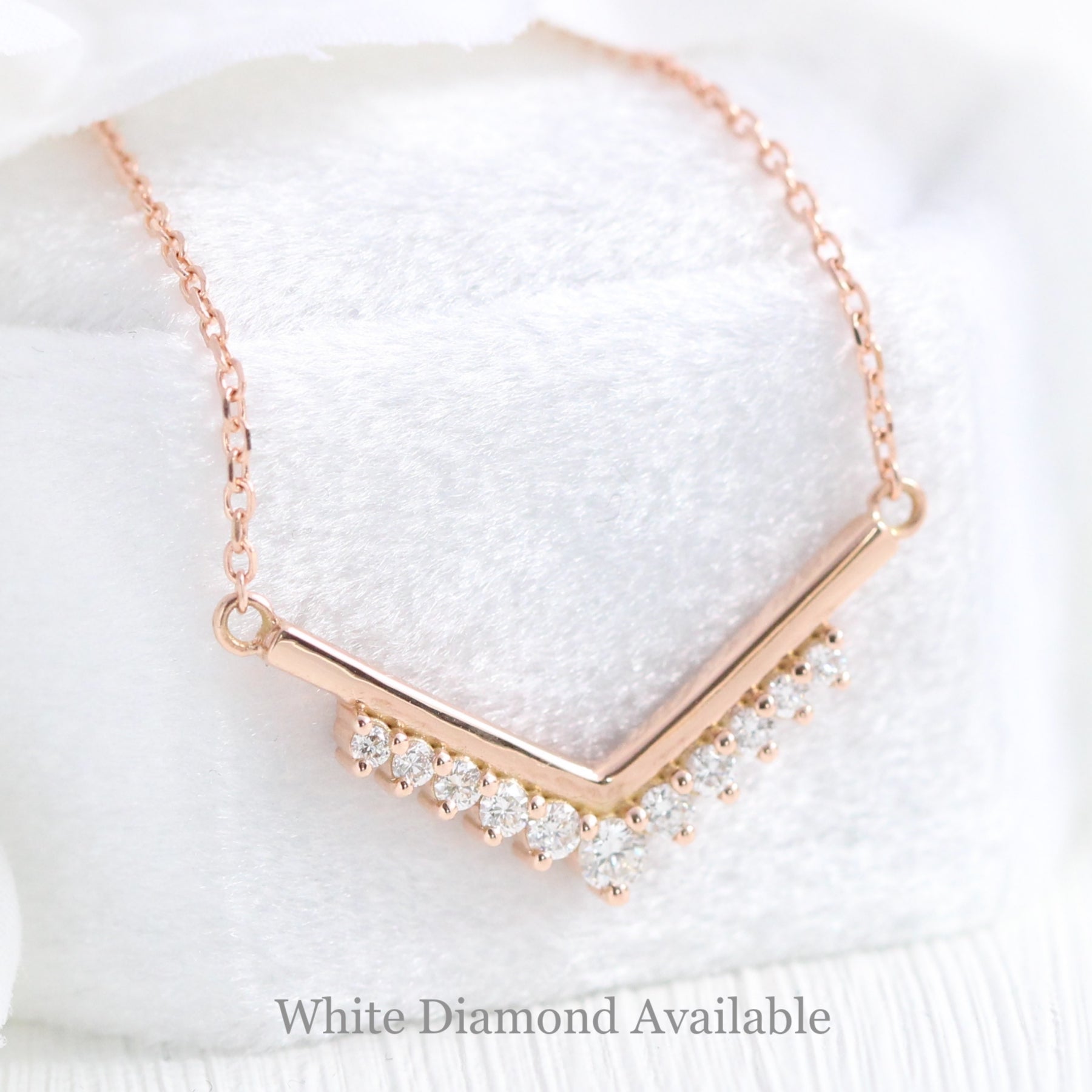 Tiara diamond necklace rose gold V shaped pendant la more design jewelry