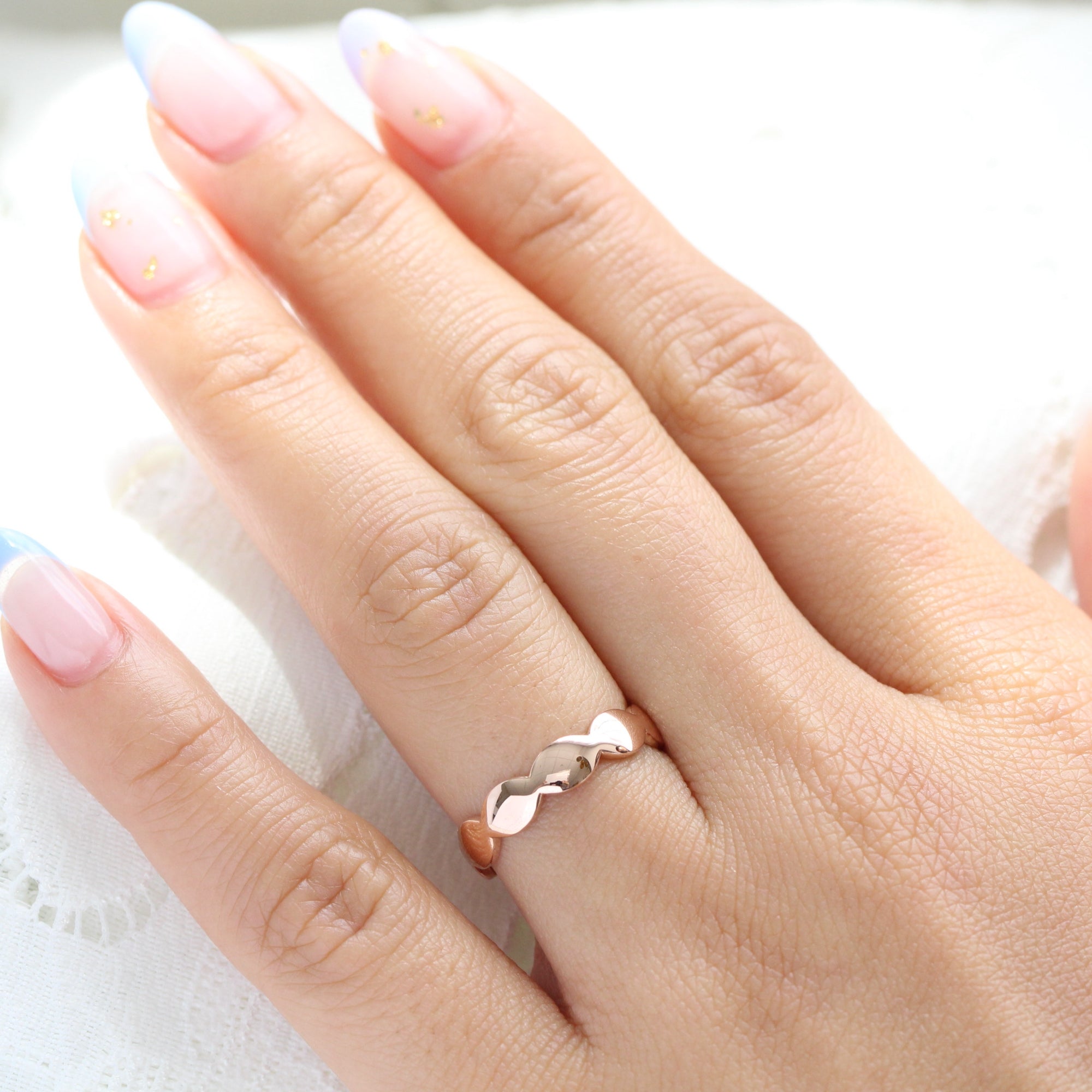 Wide Wedding Band Rose Gold Scalloped Wedding Ring for Her and Him